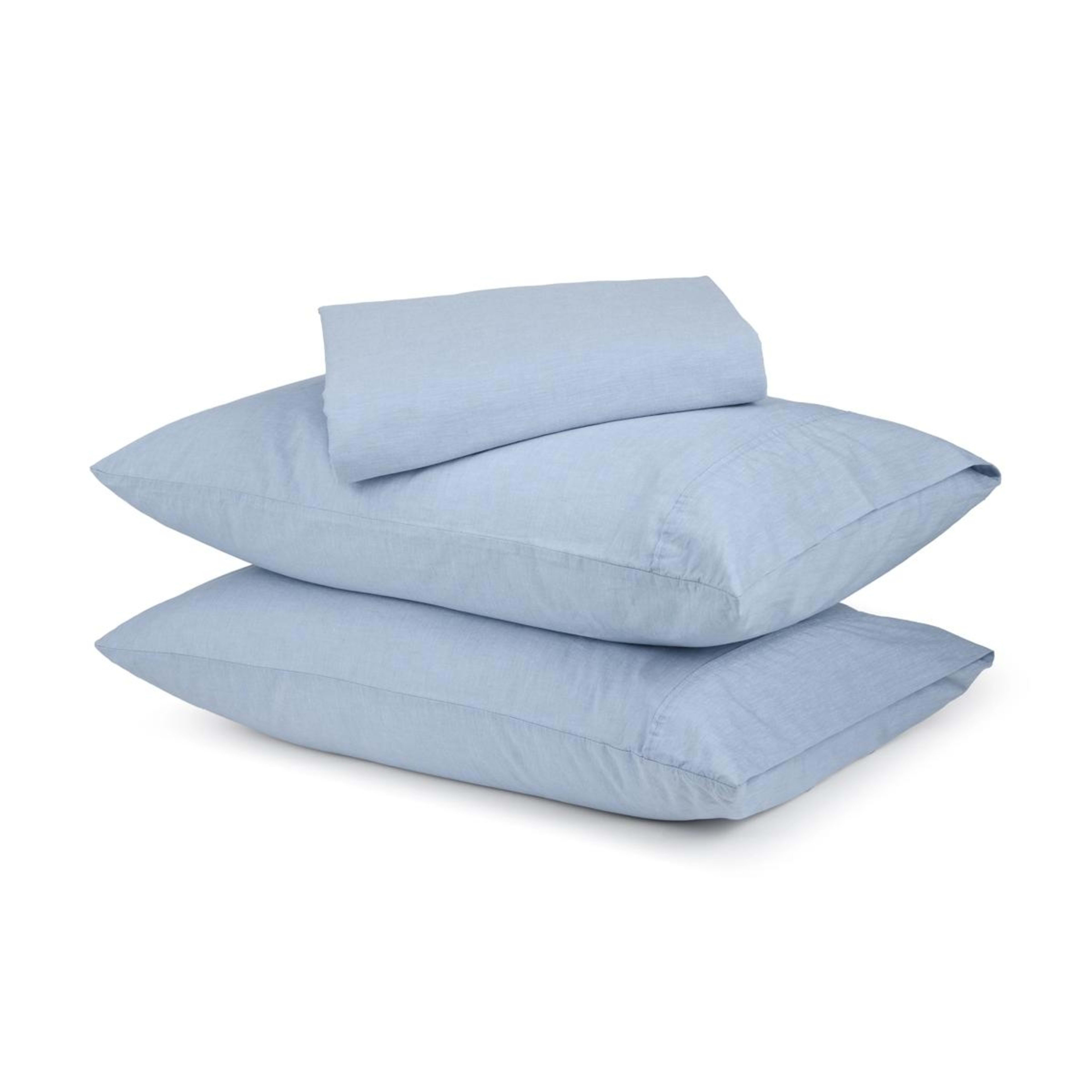 1 Stonewashed Chambray Cotton Sheet Set - Queen Bed, Denim, 1 of 7