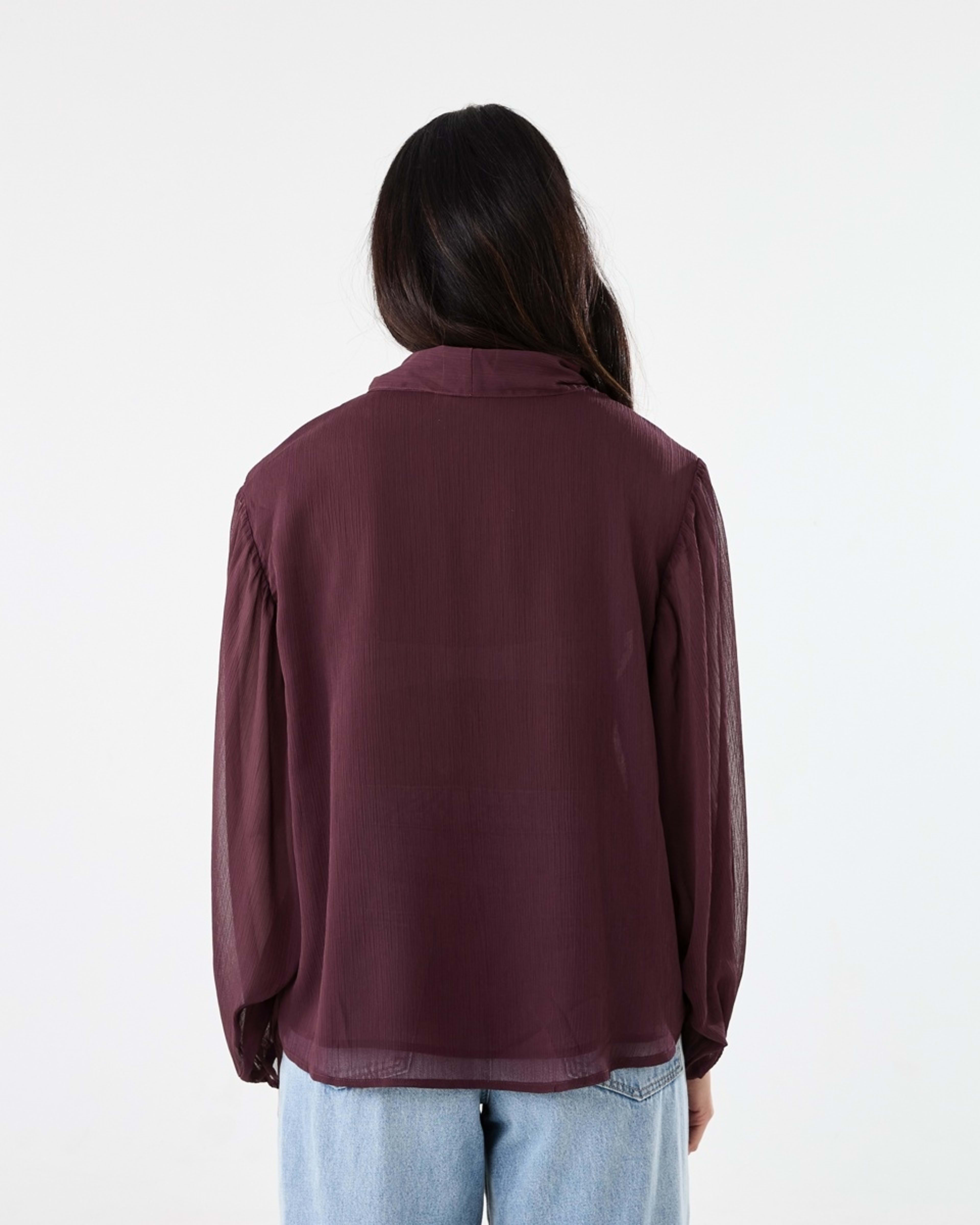 3 Long Sleeve Neck Tie Blouse Mulberry, 3 of 6