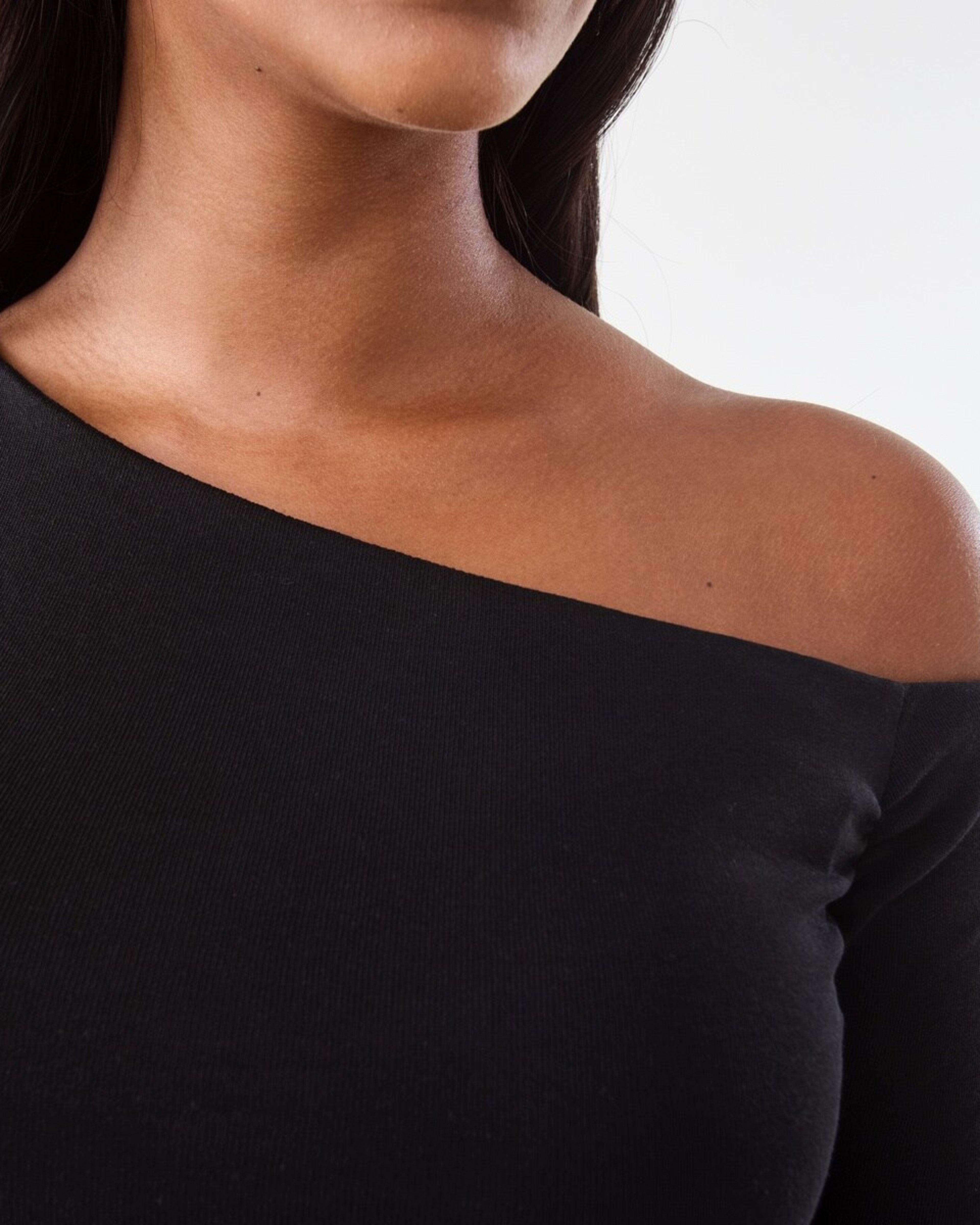 6 Long Sleeve Off Shoulder Ruched Top Black, 6 of 7