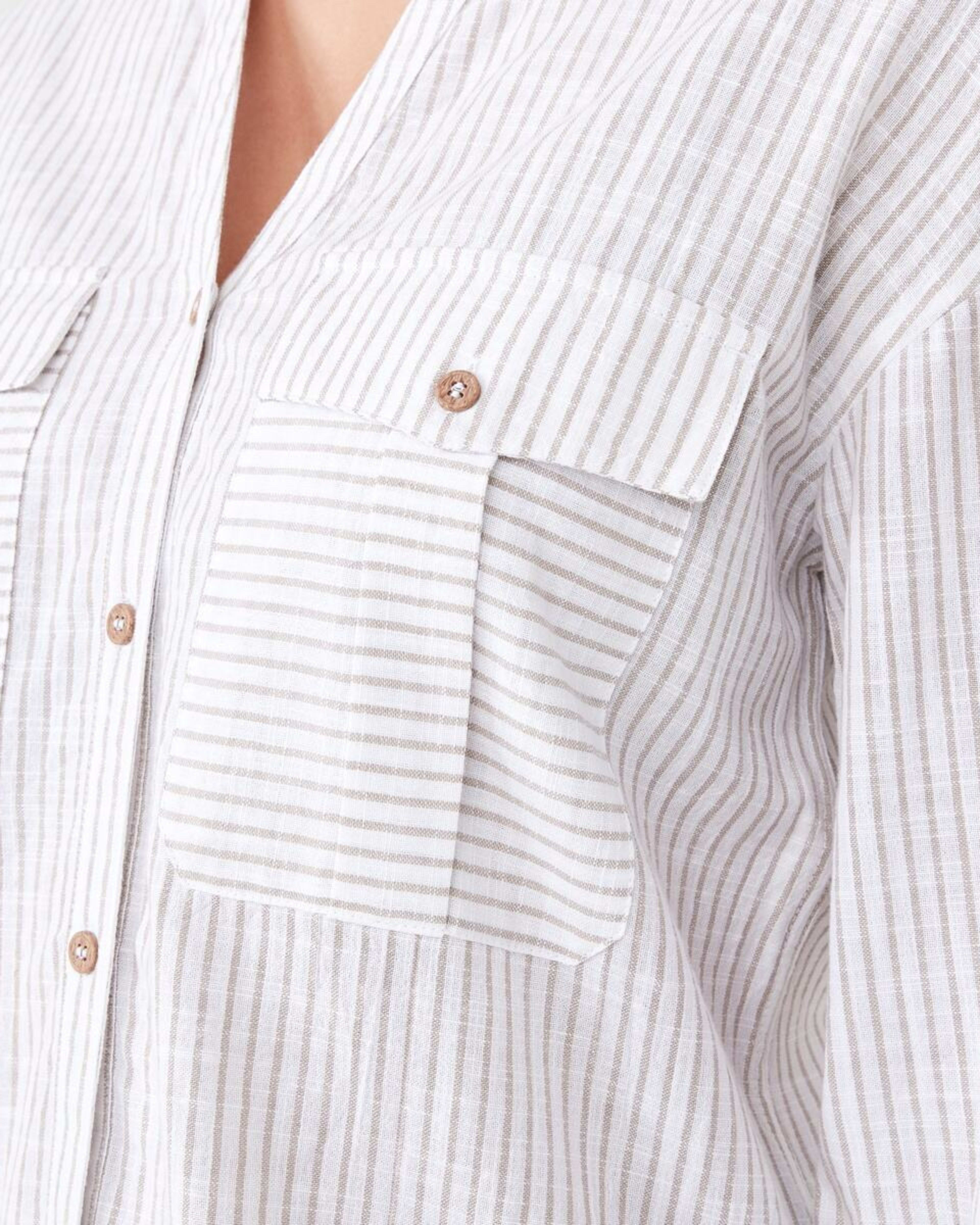 6 Long Roll Sleeve Cotton Shirt Strp Taupe, 6 of 6
