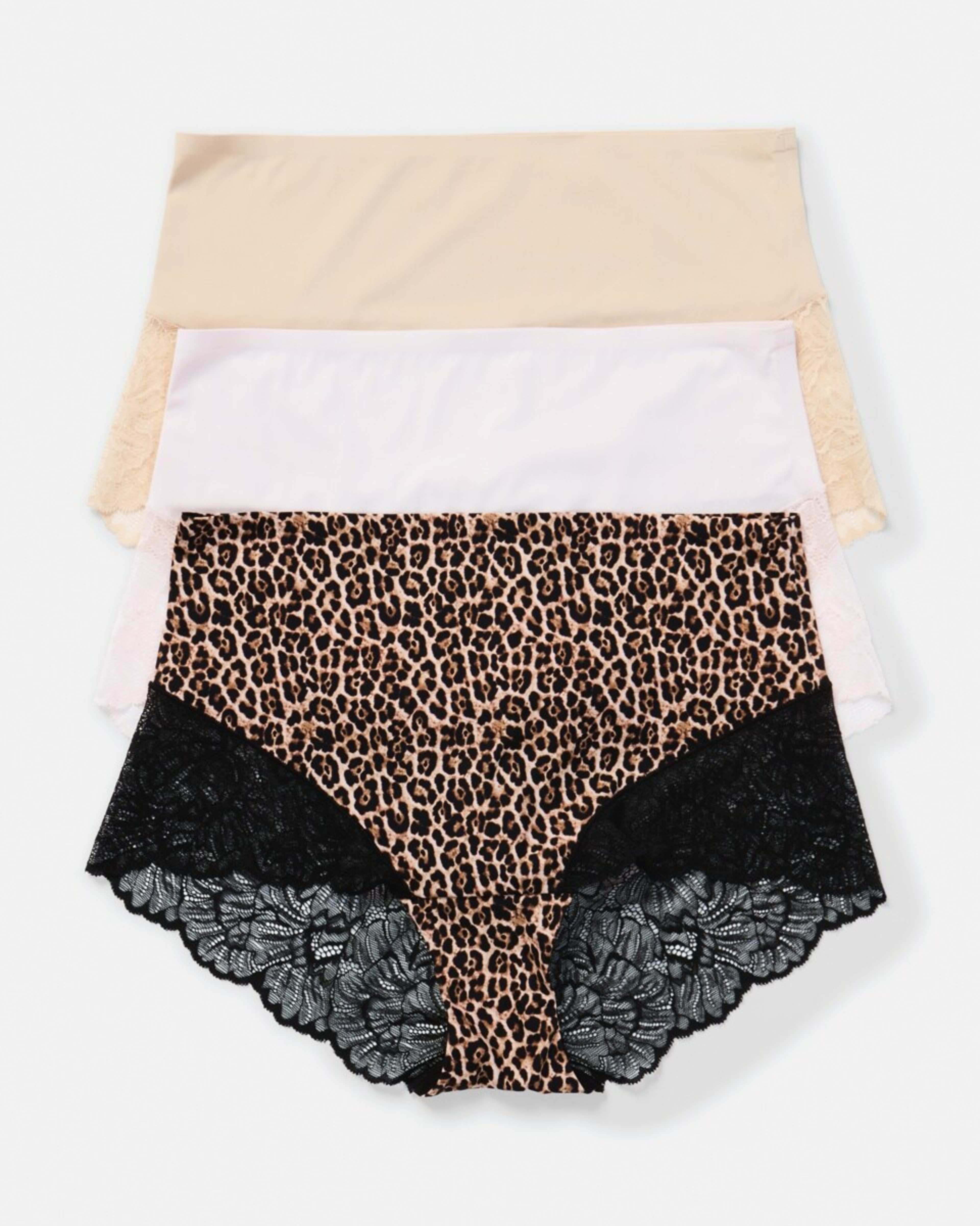 1 3 Pack No Show Lace Full Briefs LEOPARD, PINK CHALK, LIGHT FAWN, 1 of 8