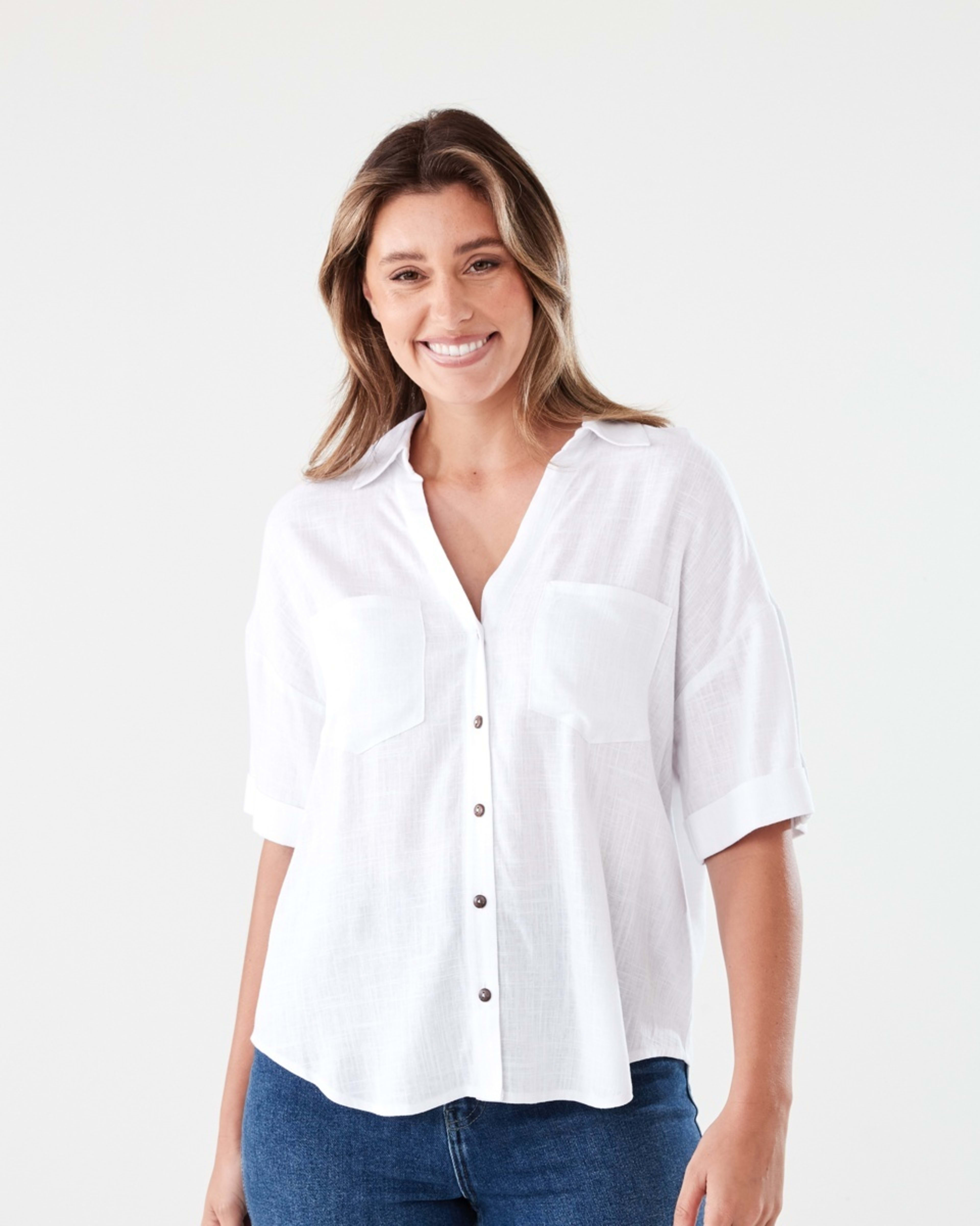 1 Short Sleeve Roll Sleeve Tab Shirt WHITE