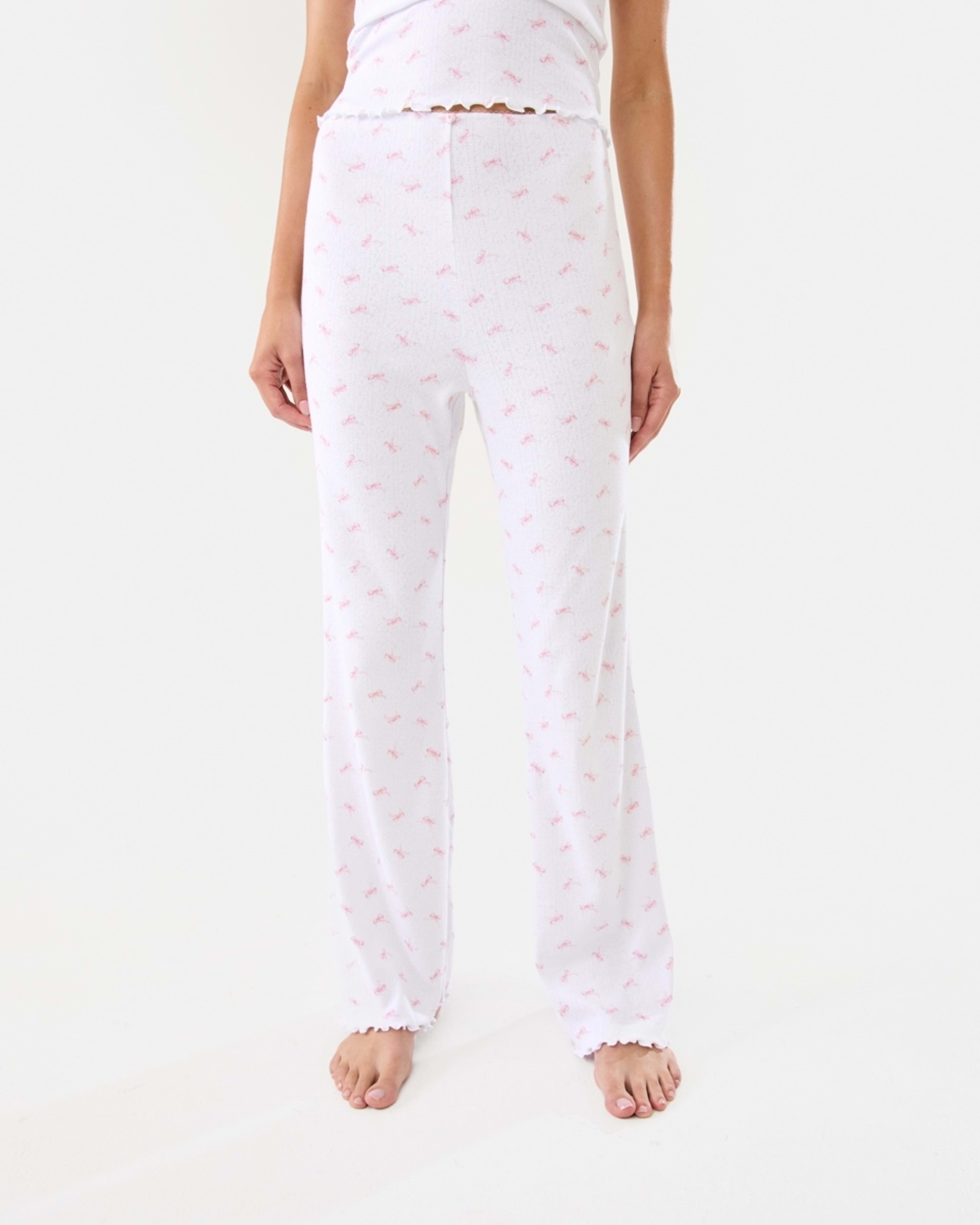1 Pointelle Flared Pants Pink Bows, 1 of 8