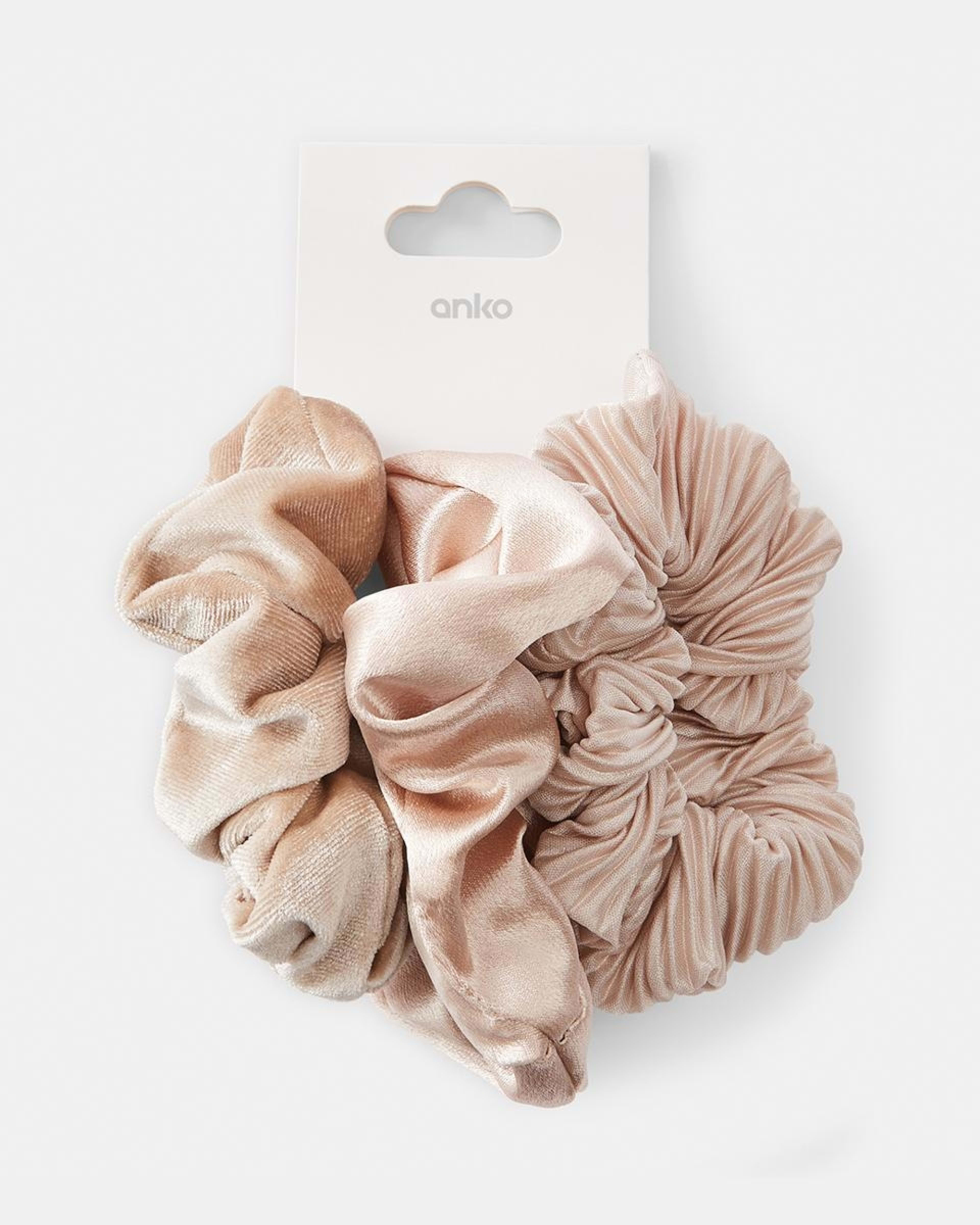 5 3 Pack Textured Hair Scrunchies - Beige Beige, 5 of 5