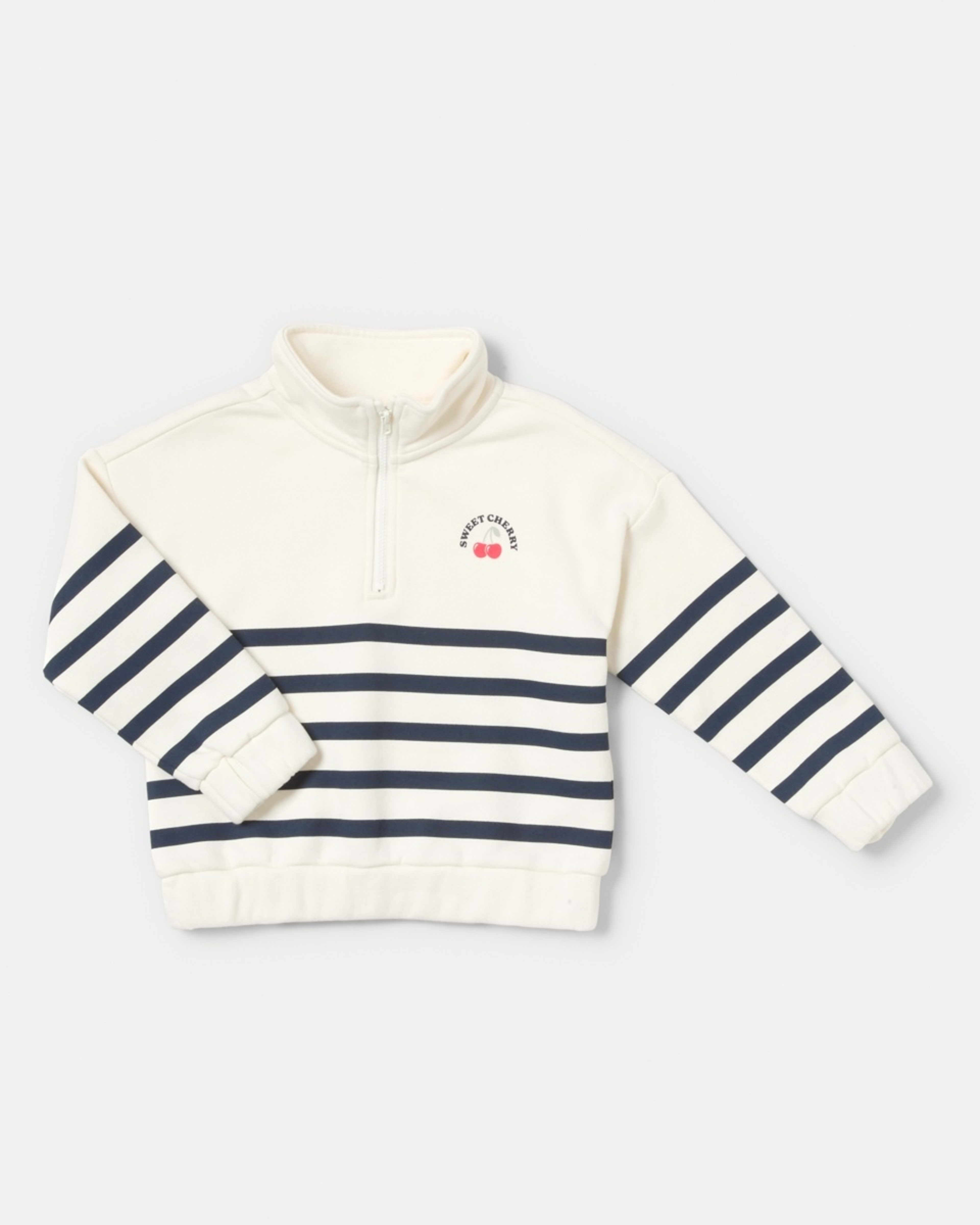 8 Quarter Zip Fleece Sweatshirt Placement Stripe Pristine, 8 of 10
