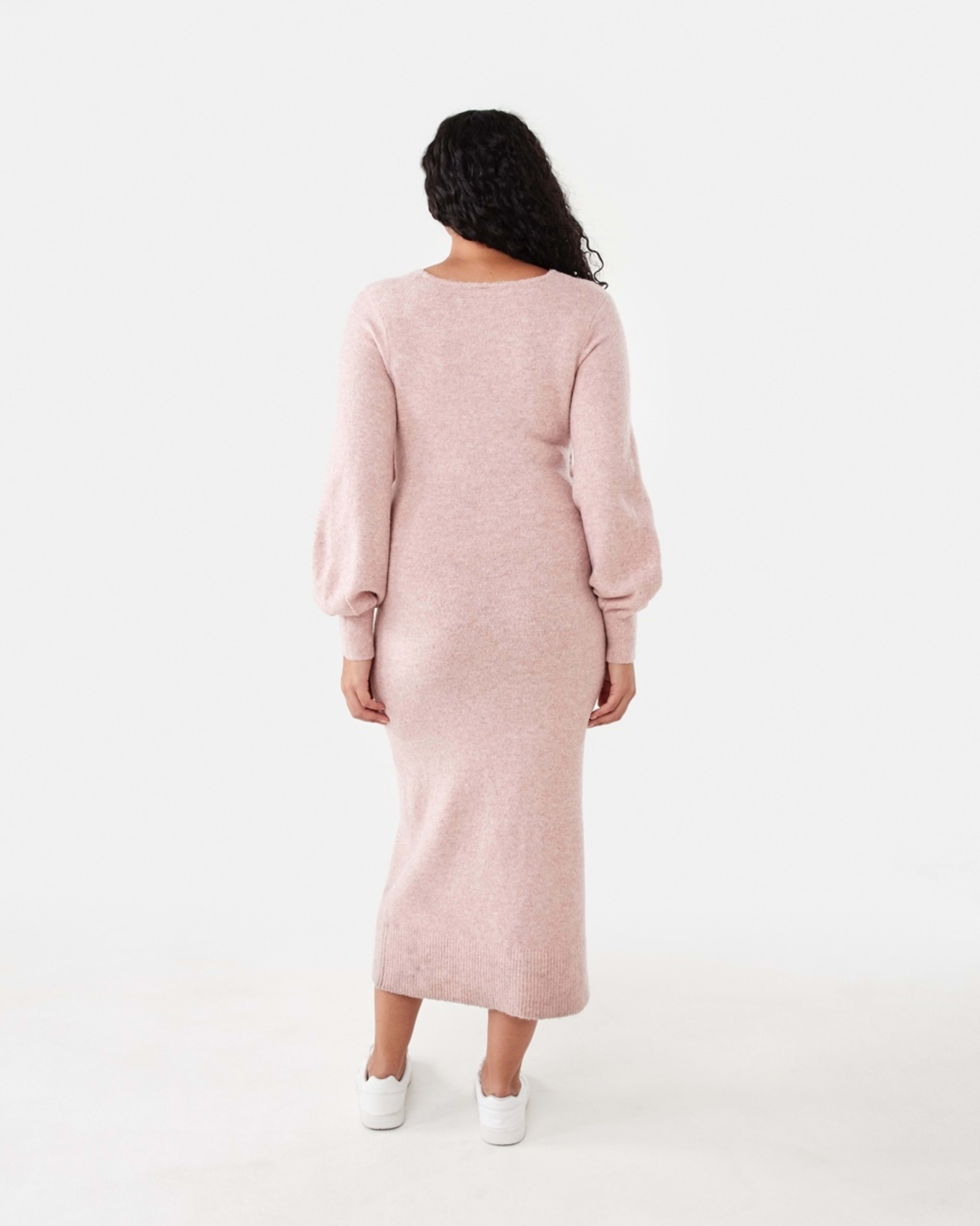 3 Long Sleeve Wrap Front Knit Midi Dress Rose Marl, 3 of 6