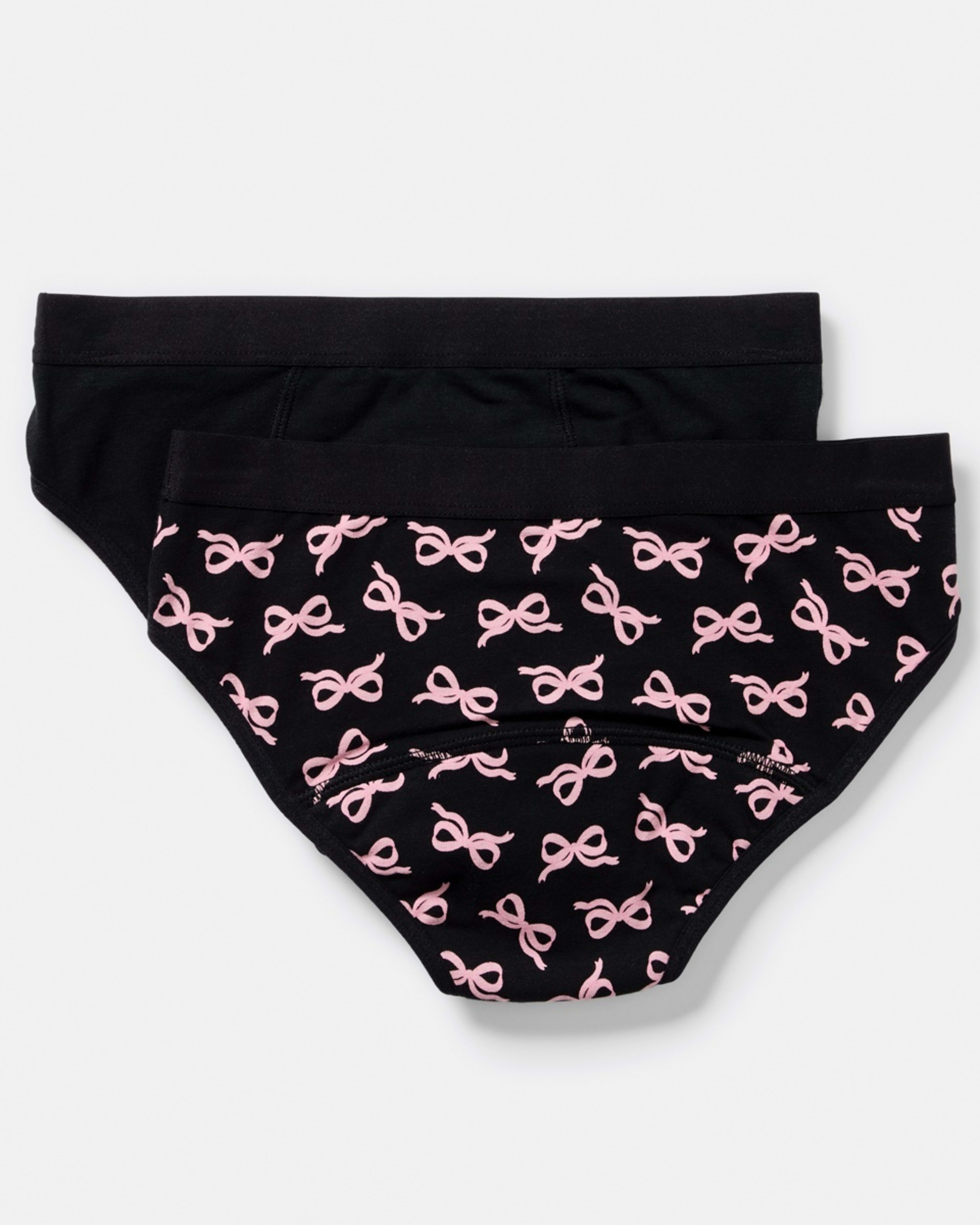 2 2 Pack Girls Period Briefs BLACK BOWS, 2 of 4