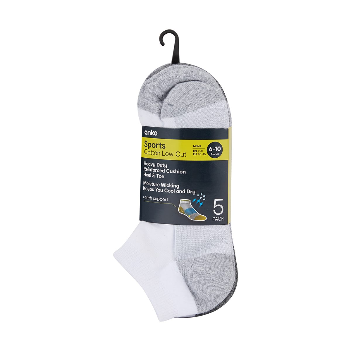 Active 5 Pack Low Cut Tough Sports Socks - Kmart