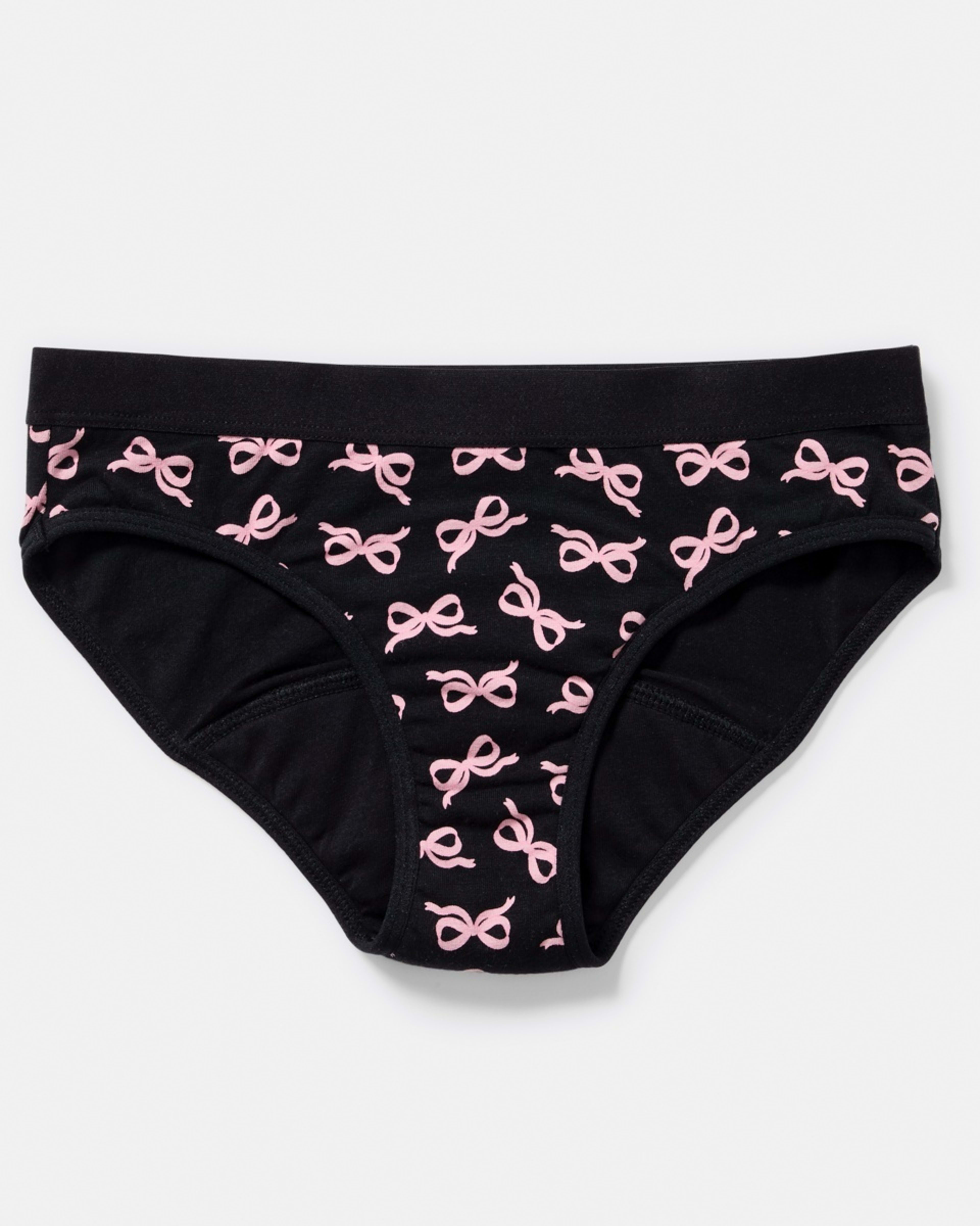 3 2 Pack Girls Period Briefs BLACK BOWS, 3 of 4