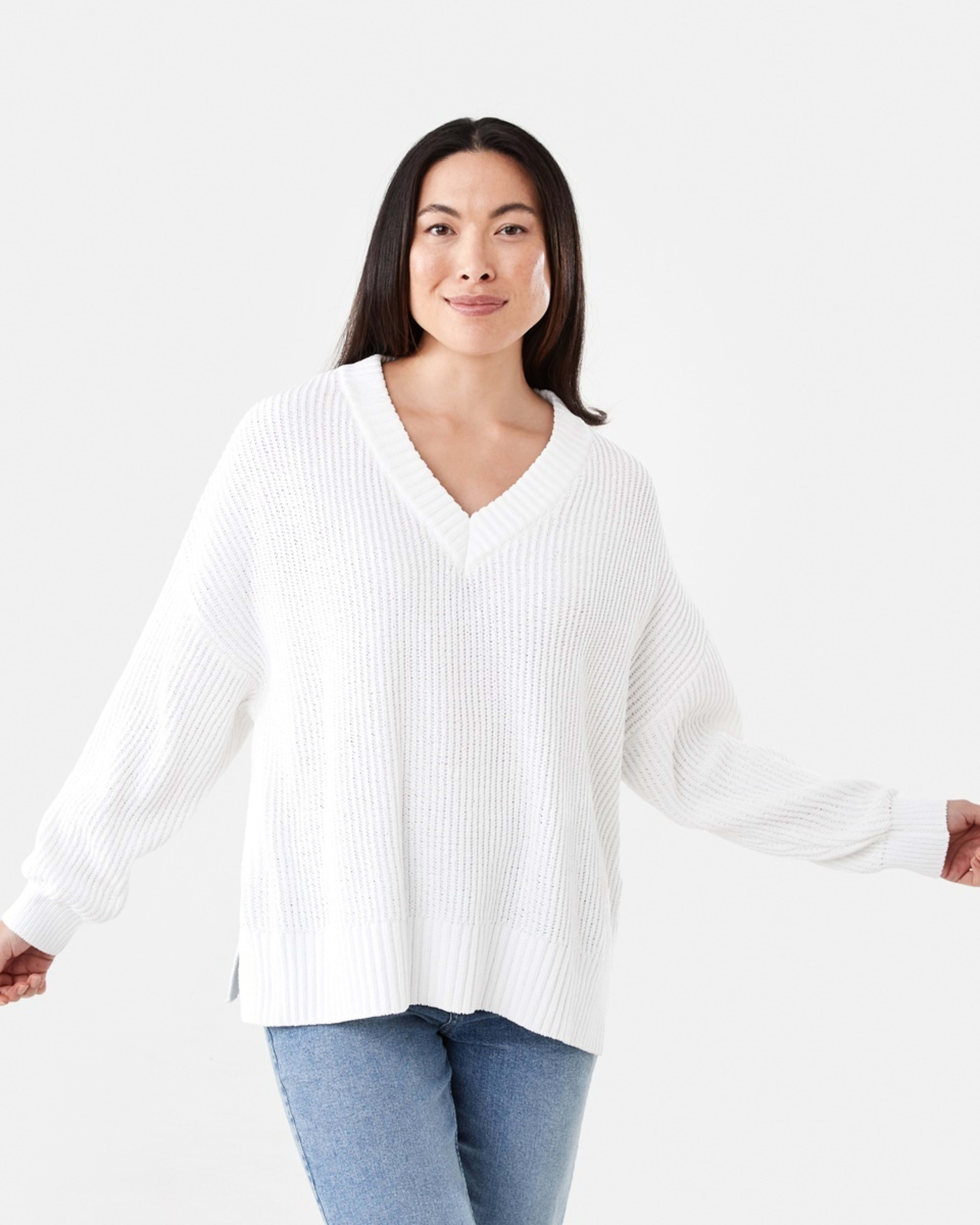 1 Chenille V-Neck Jumper WHITE, 1 of 5
