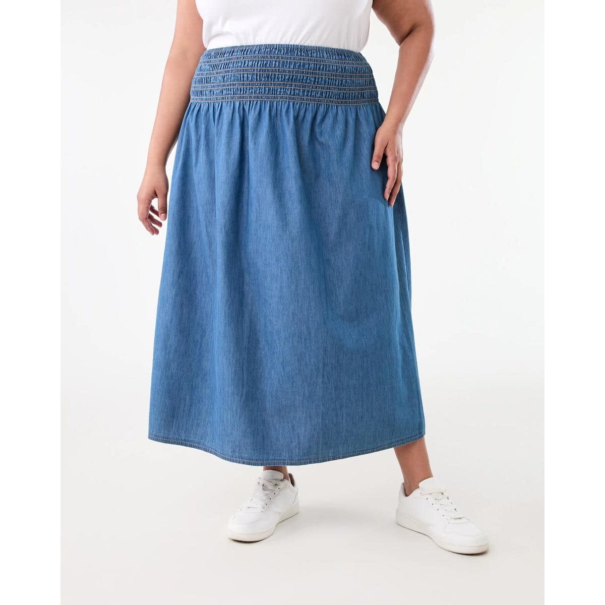 ｋｎｅｅ　ｌｅｎｇｔｈ　ｃｕｒｖｅ　ｓｋｉｒｔ（４７０ＨＳ８８１－０４００） Curve Chambray Midi Skirt - Kmart