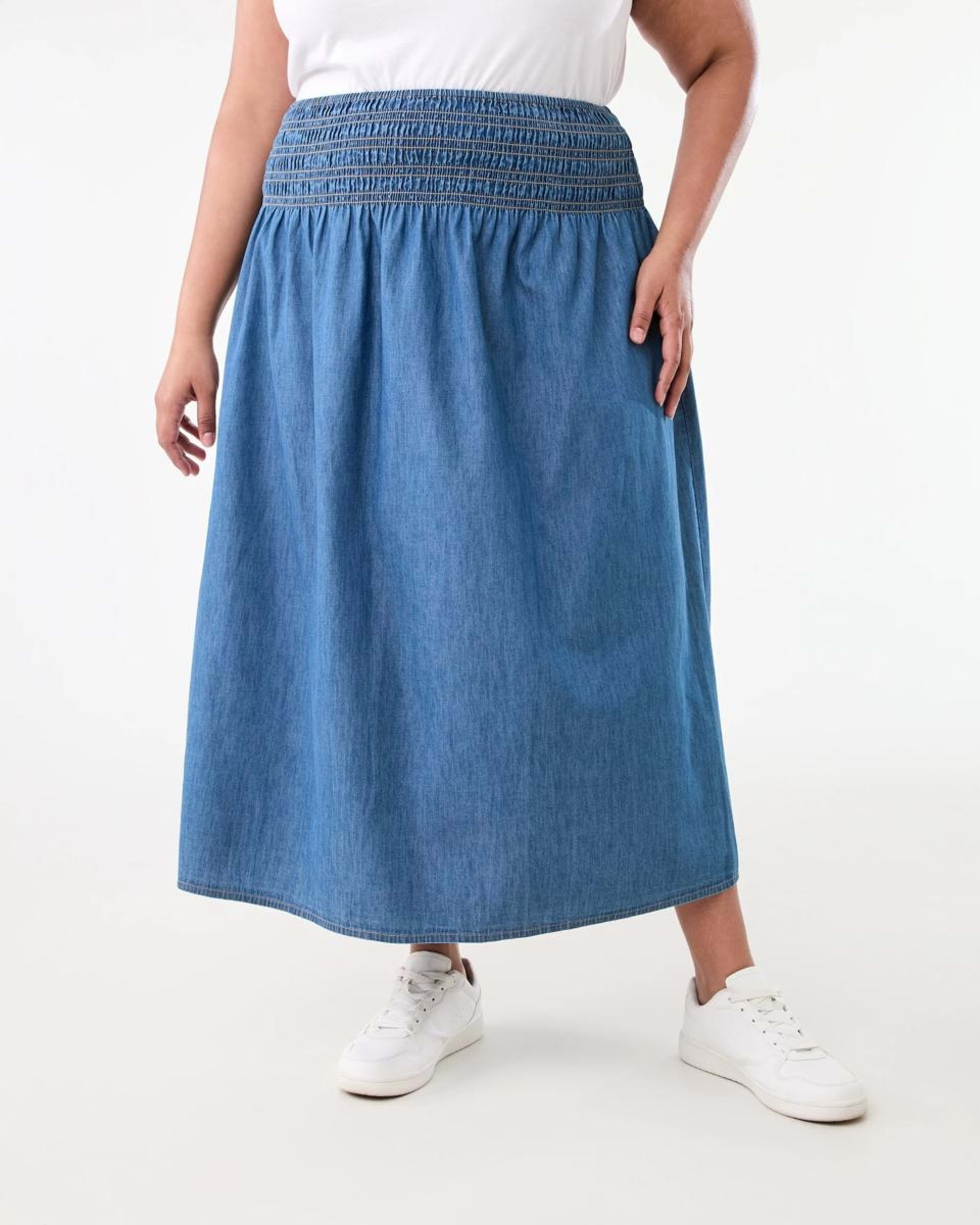 1 Curve Chambray Midi Skirt Mid Wash, 1 of 5