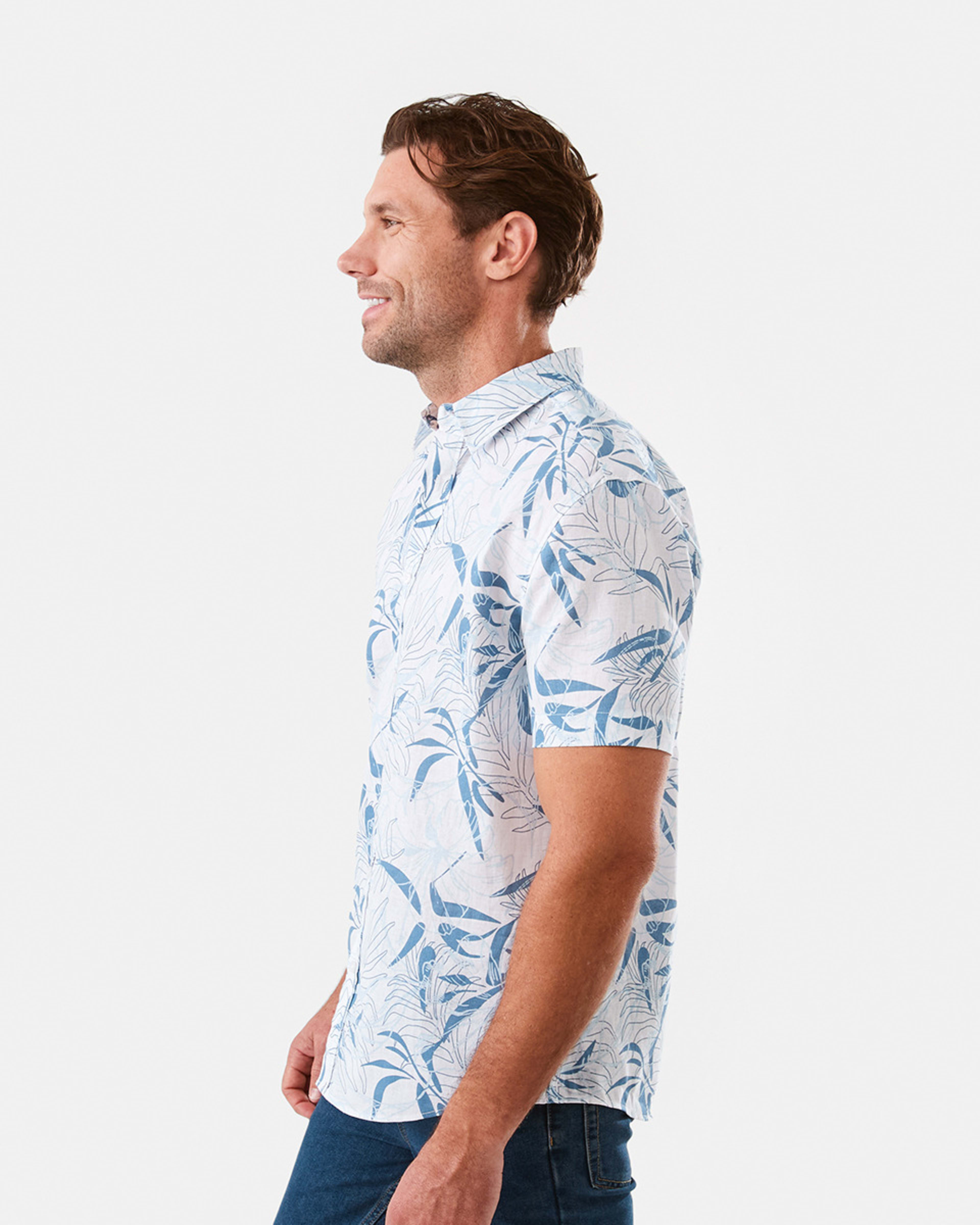 2 Short Sleeve Print Linen Blend Shirt Wht Floral, 2 of 6