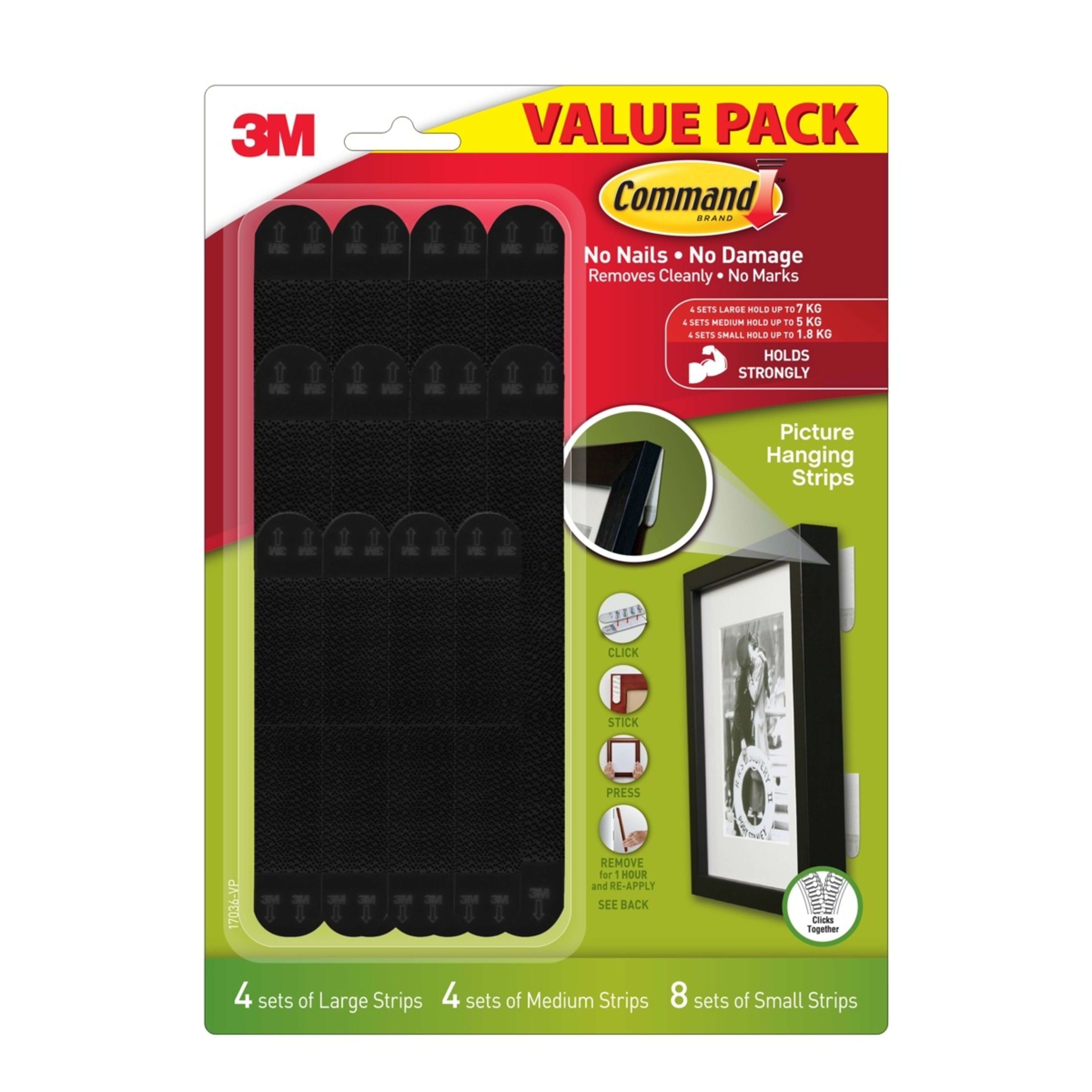 1 16 Pack 3M Command Picture Hanging Strips Value Pack - Black