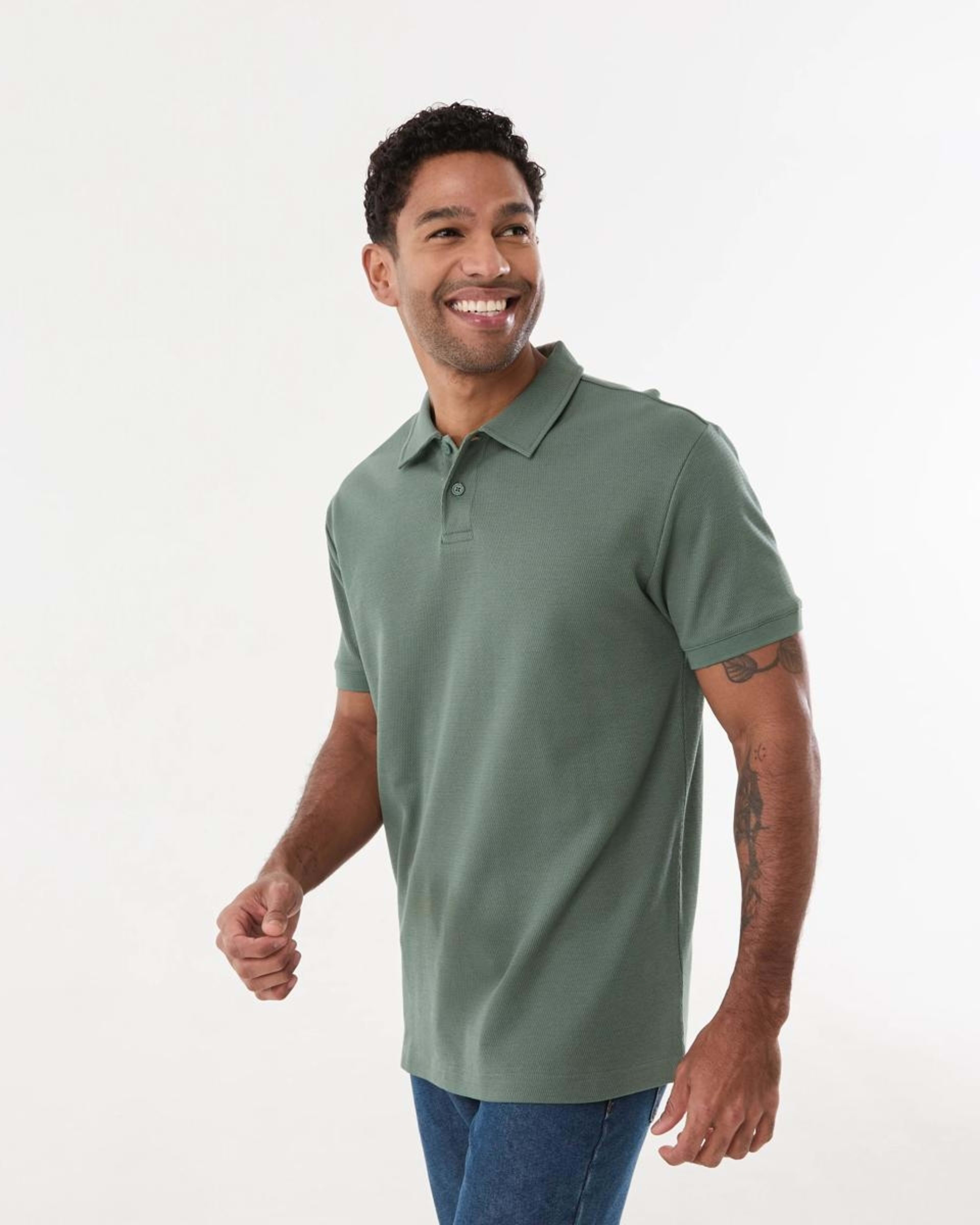 2 Textured Polo Shirt AGAVE, 2 of 5