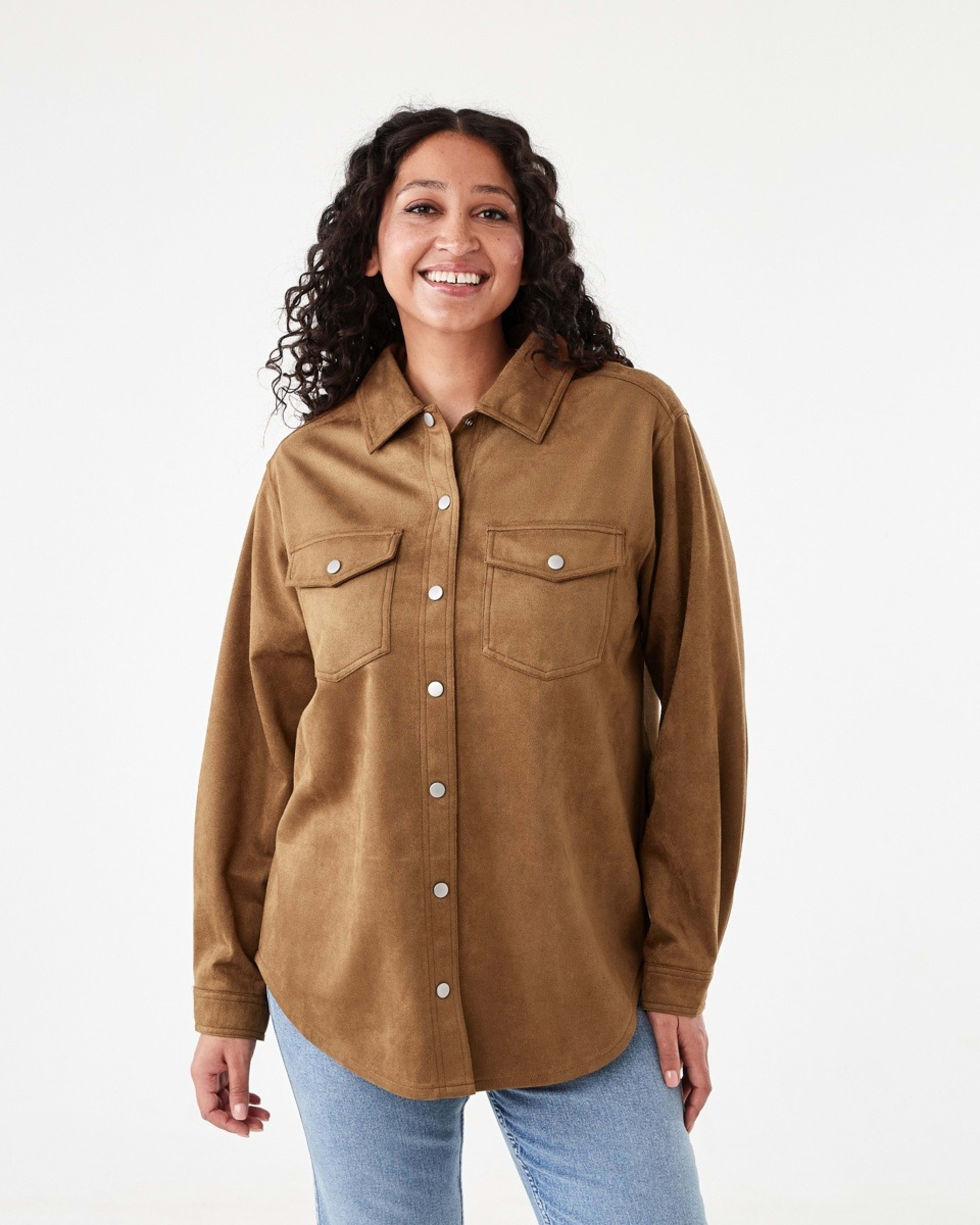2 Long Sleeve Suedette Shirt Deep Camel, 2 of 8