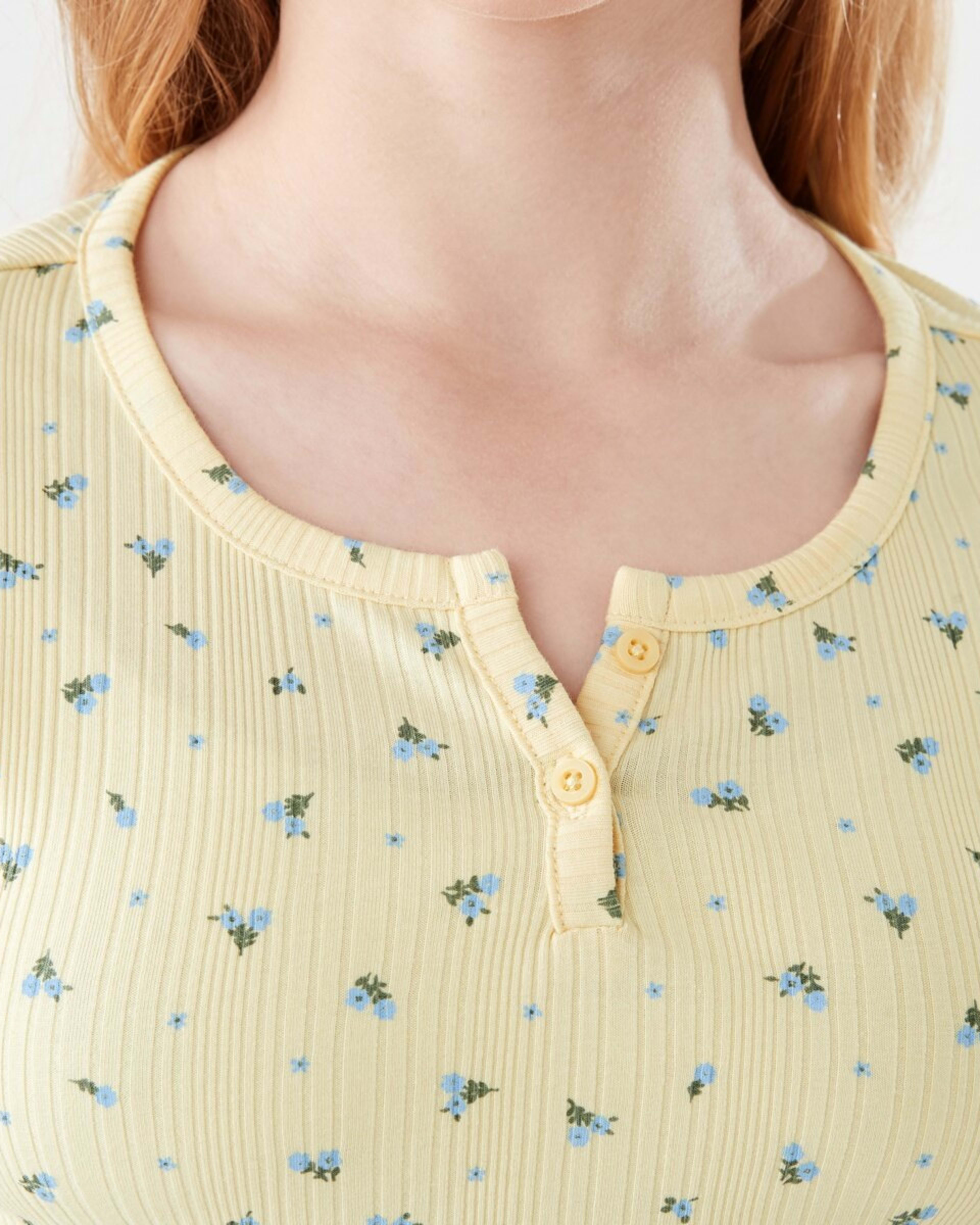4 Rib Henley T-shirt SUNNY DITSY BUTTER CREAM, 4 of 7
