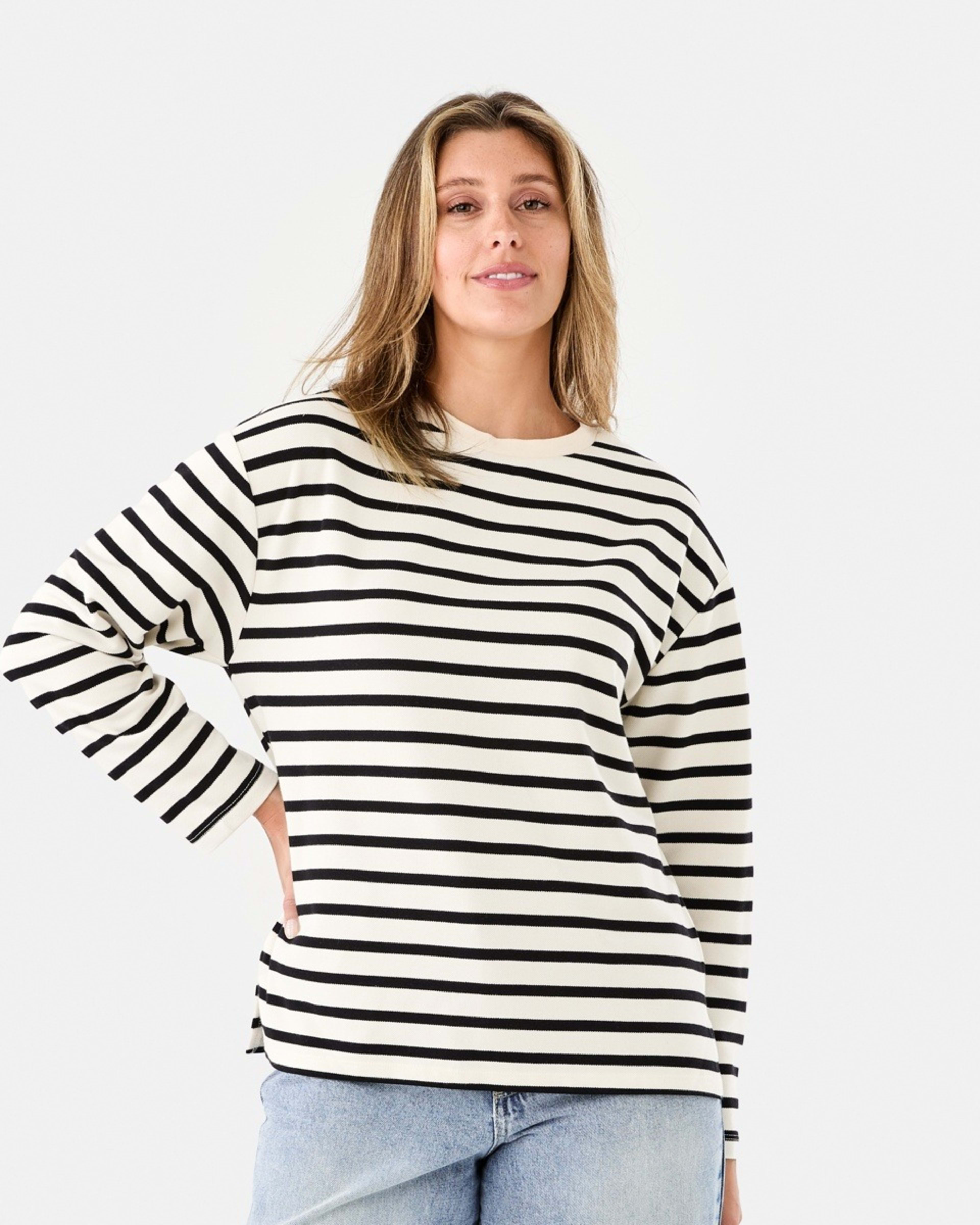 1 Long Sleeve Pique Top Beige Str