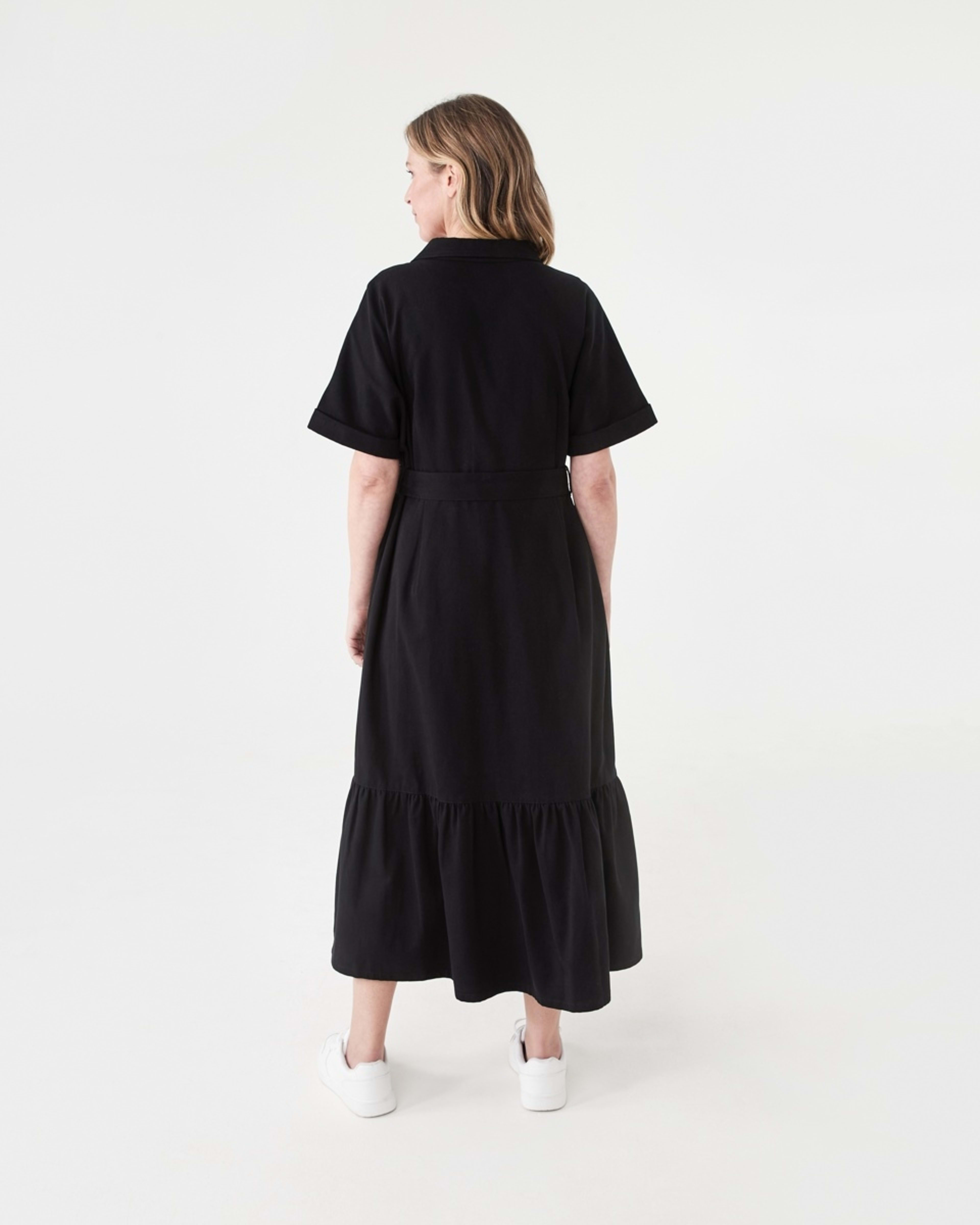 3 Short Sleeve Denim Button Through Midi Dress BLACK, 3 of 6
