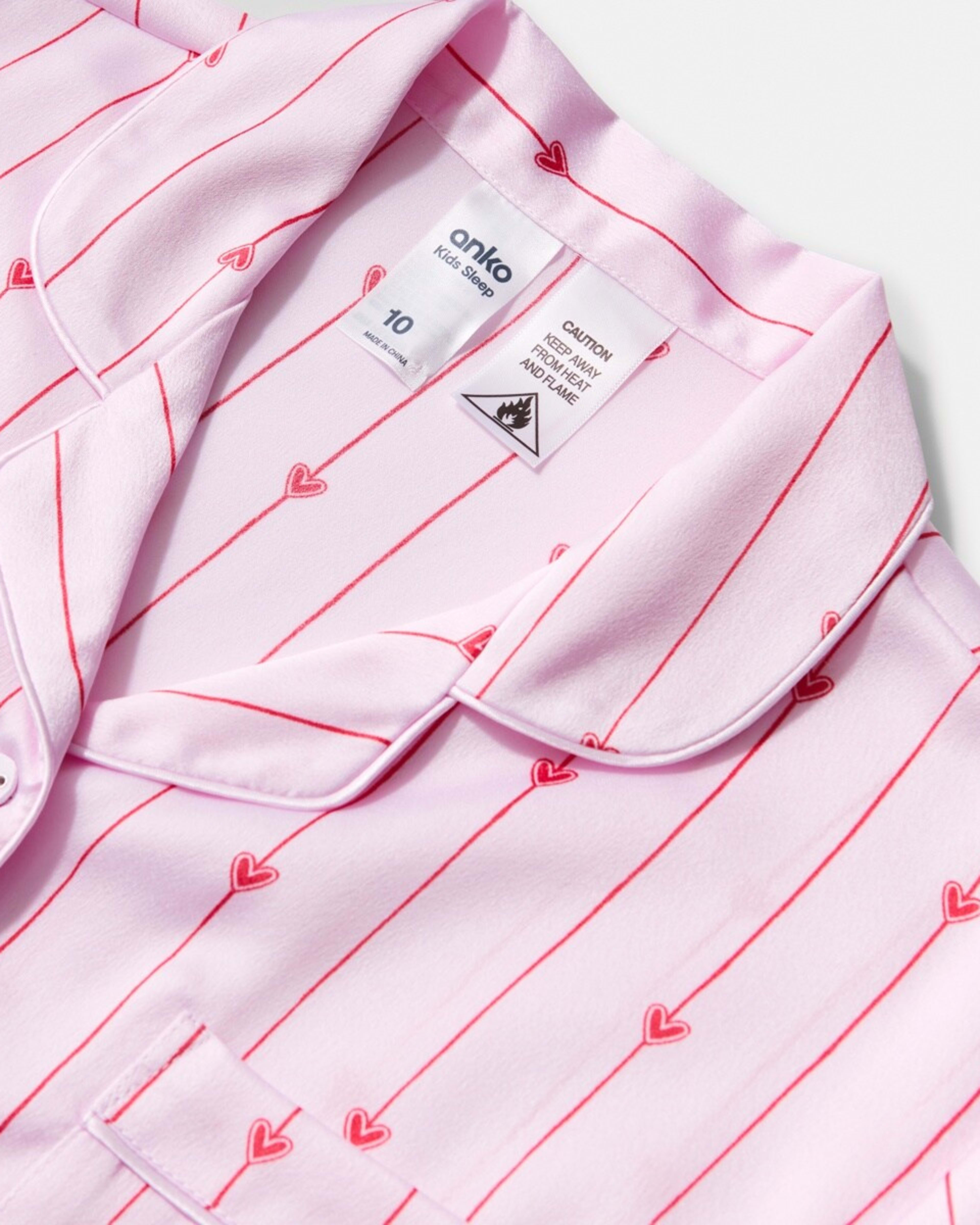 5 Short Sleeve Satin Pyjama Set PINK STRIPE HEARTS, 5 of 6