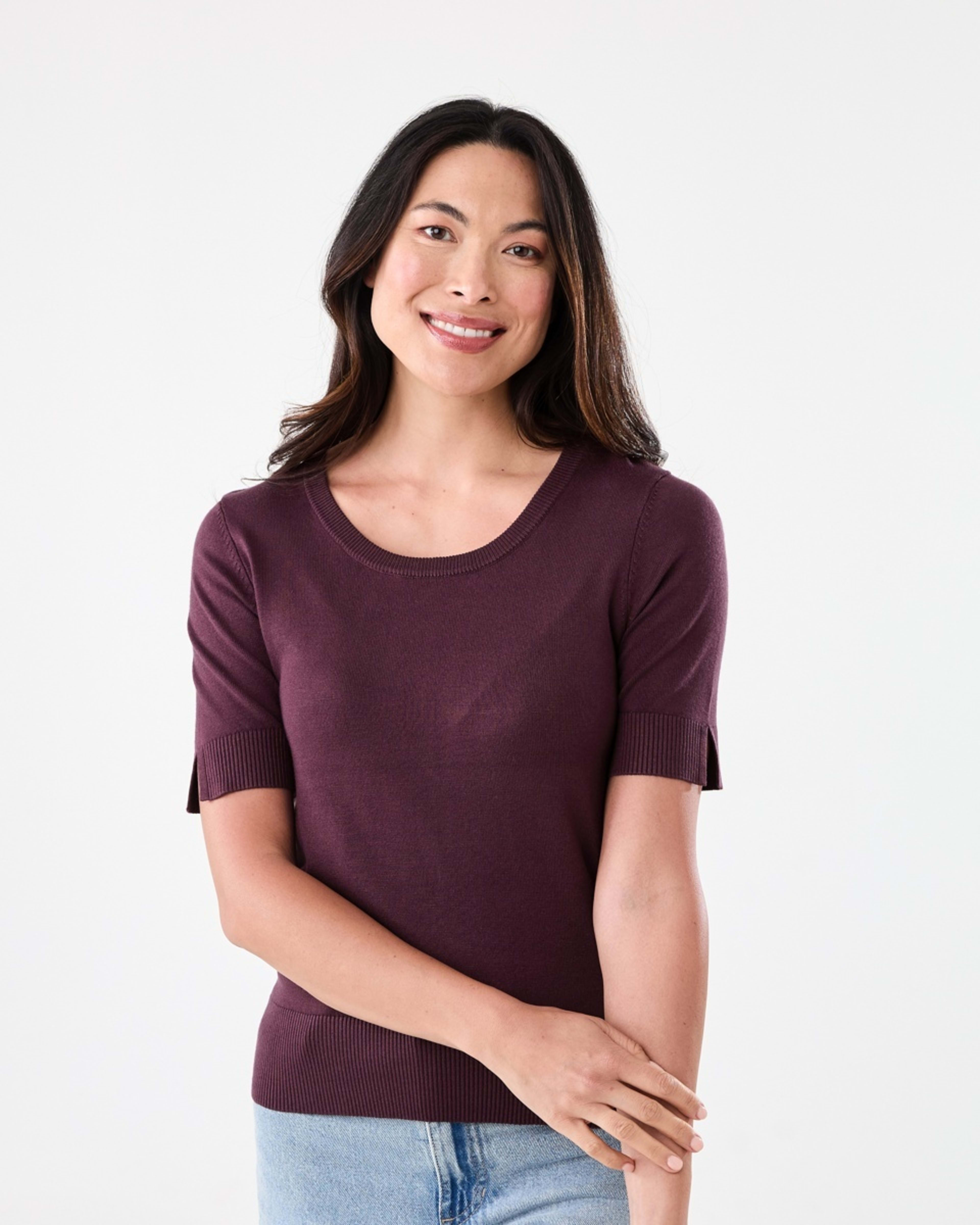 1 Short Elbow Sleeve Scoop Neck Top Mulberry