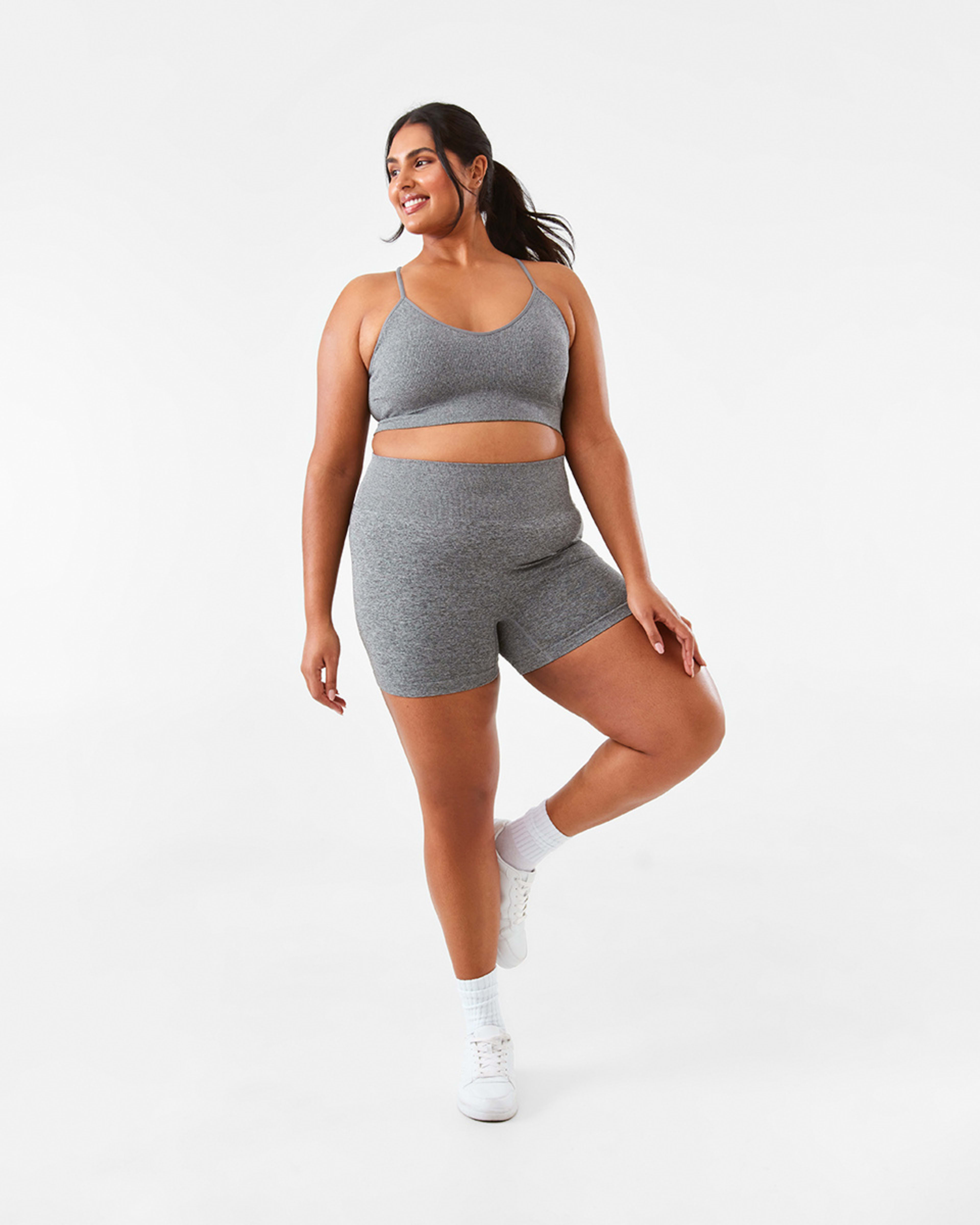 4 Active Womens Seamfree Racerback Crop Grey Marle, 4 of 9