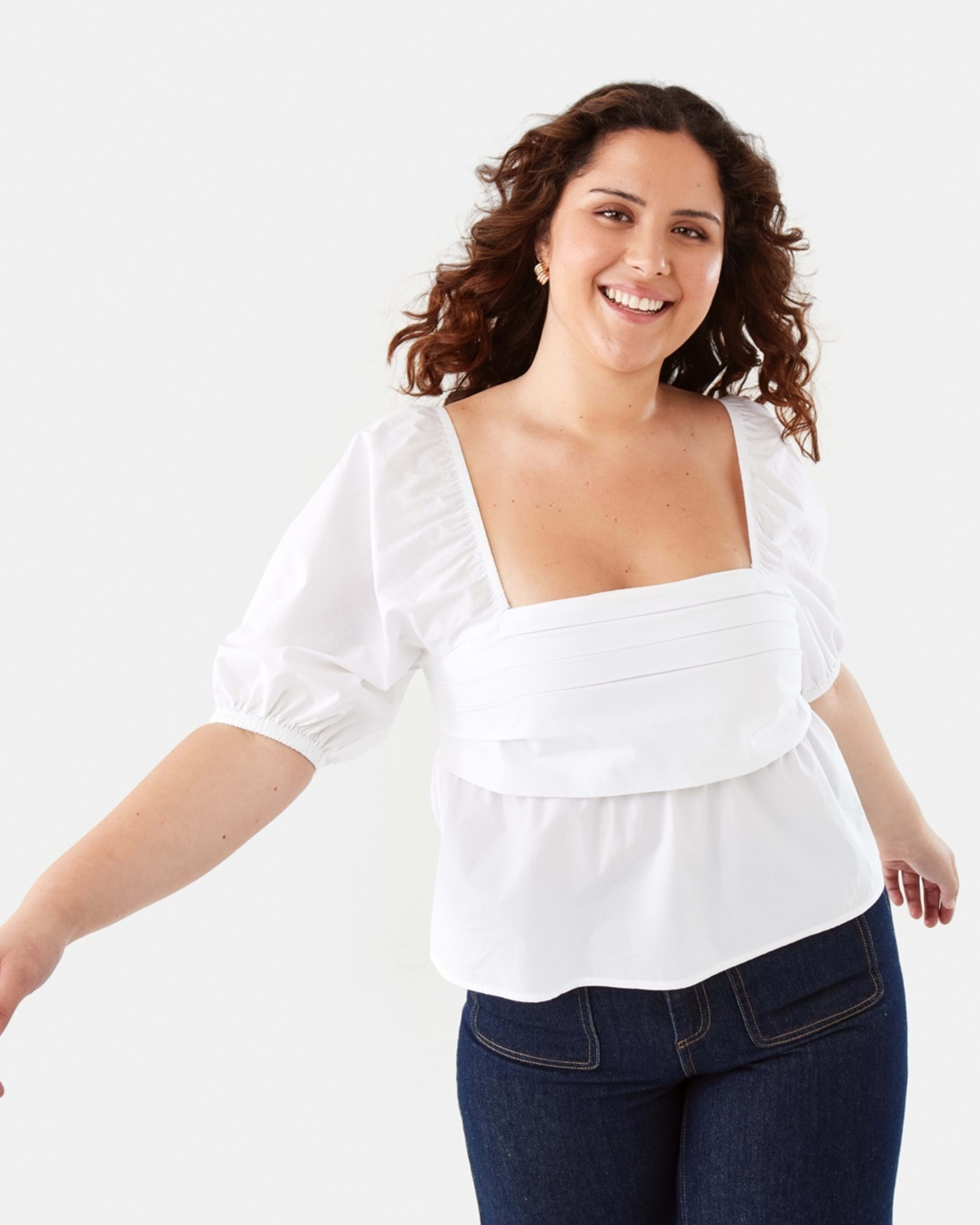 1 Short Sleeve Puff Sleeve Top White