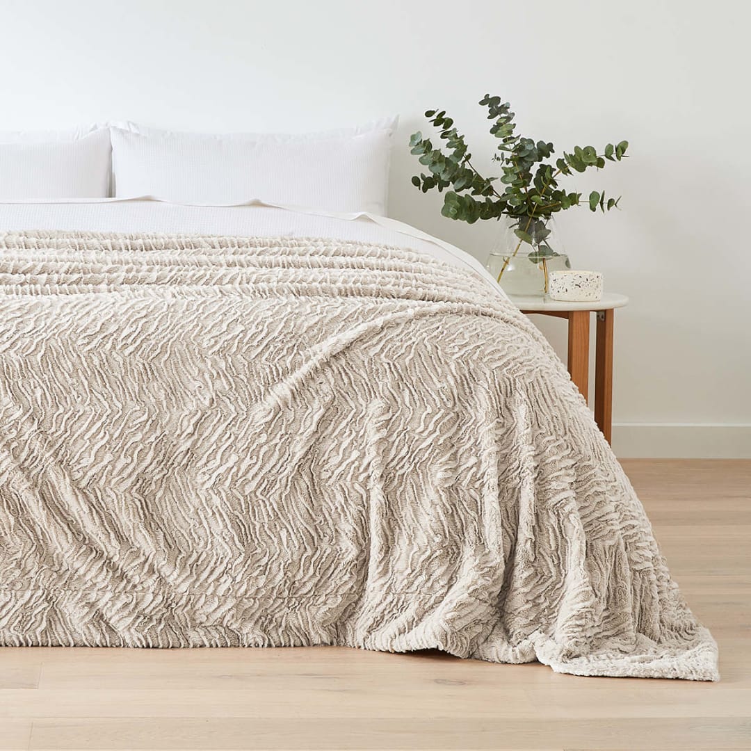 Elodie Sherpa Reverse Blanket Double/Queen Bed, Beige Kmart