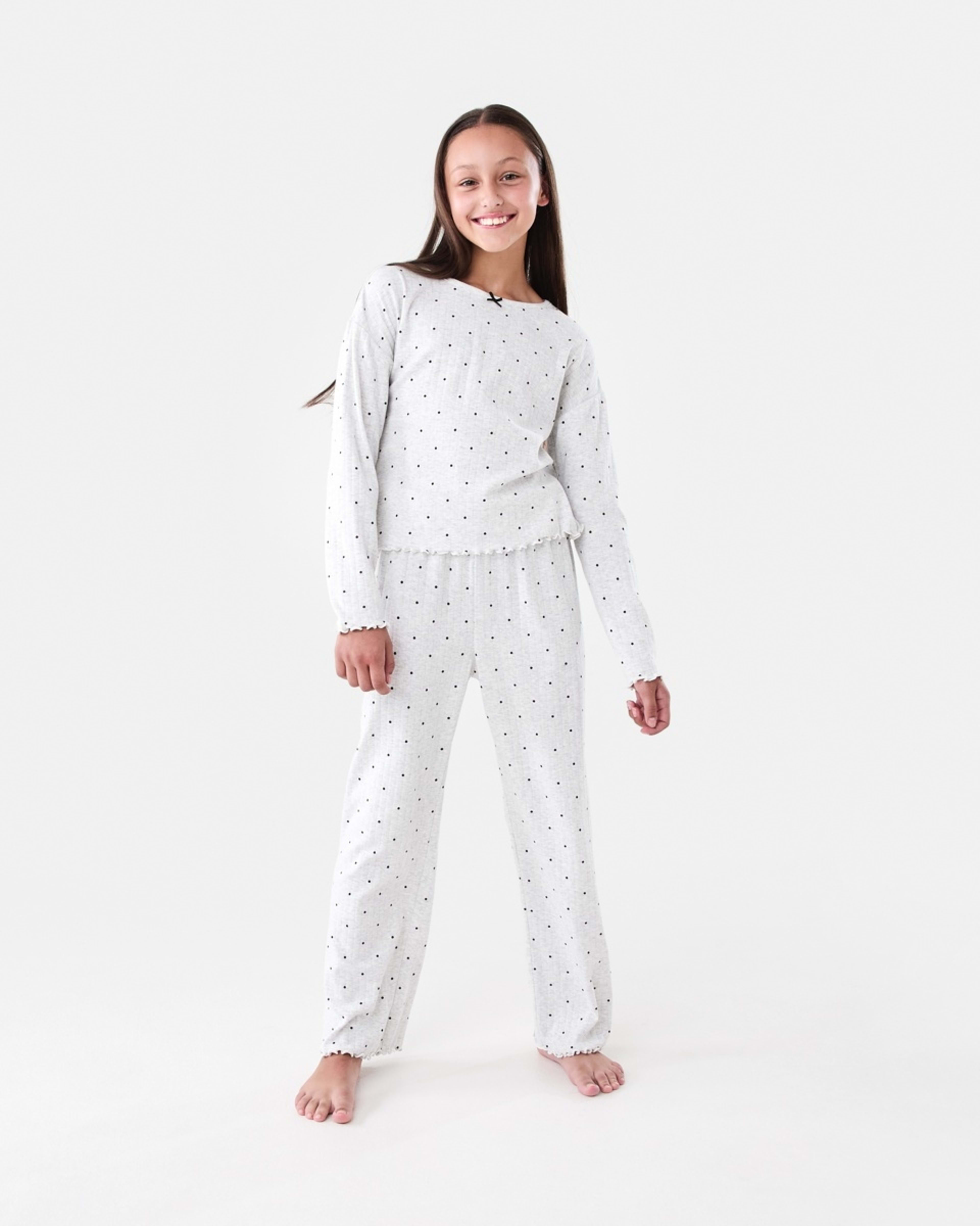 1 Long Sleeve Pointelle Pyjama Set White Dots, 1 of 7