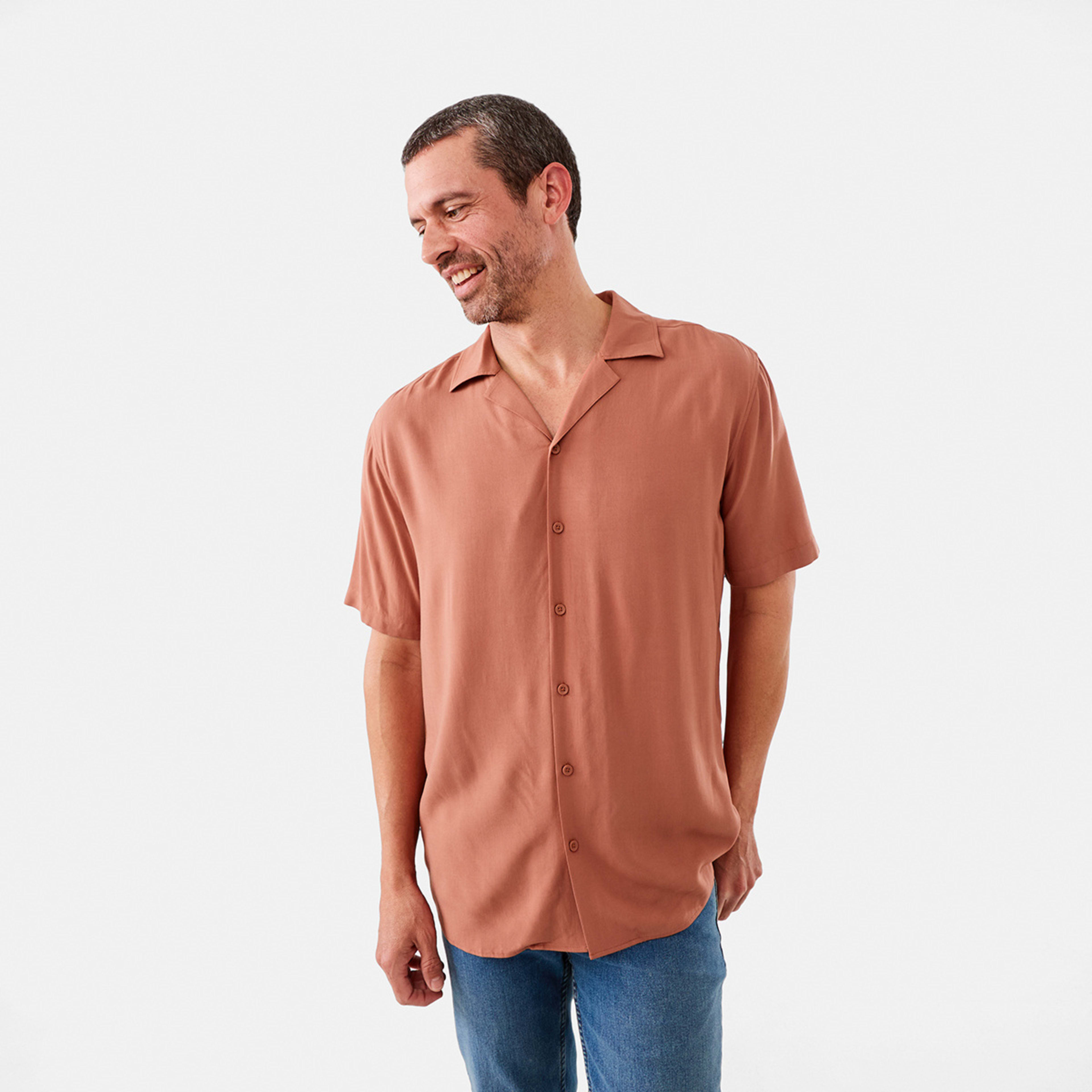 1 Short Sleeve Plain Resort Shirt Brn Cope, 1 of 6
