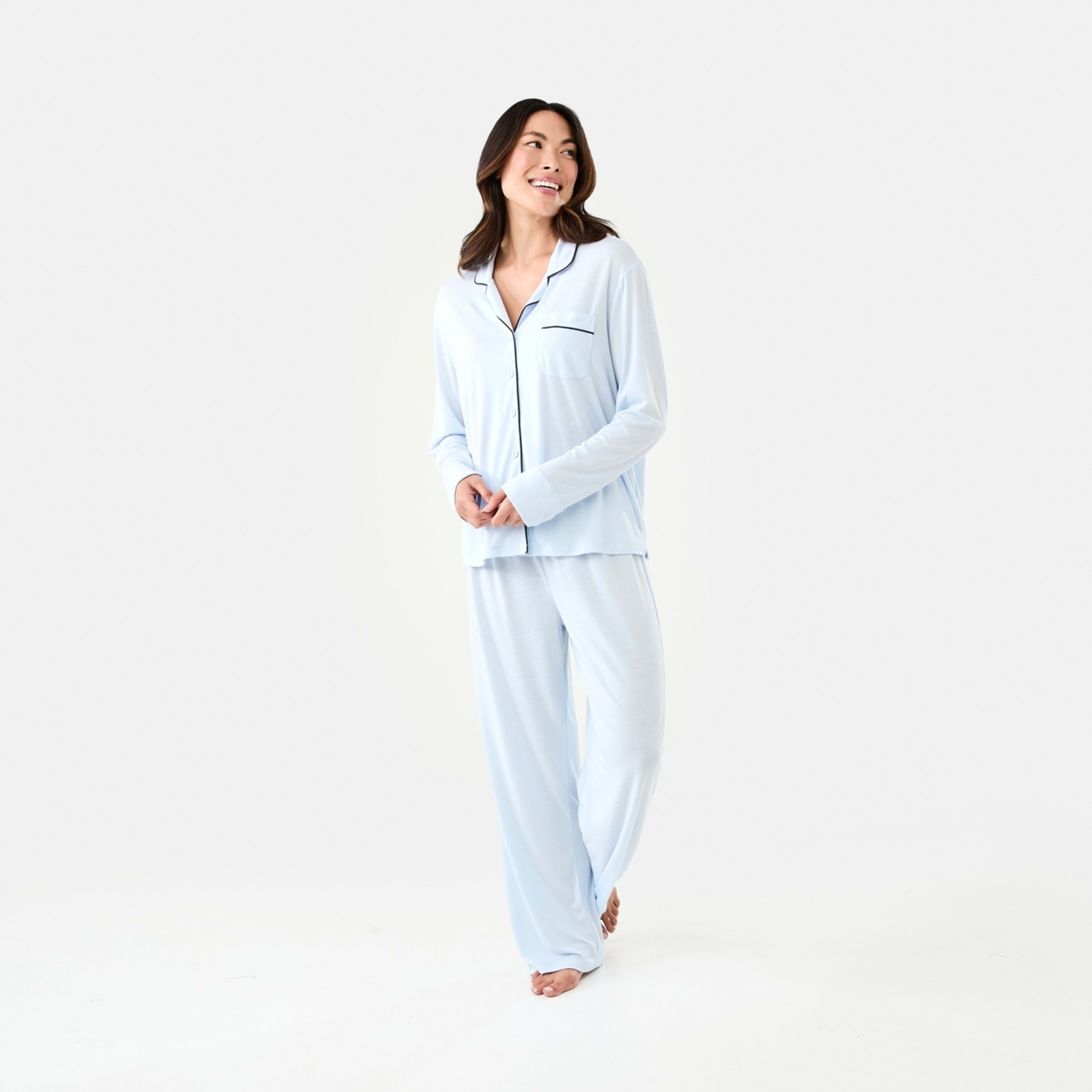 1 Long Sleeve Top and Pants Comfort Pyjama Set Halo Blue, 1 of 8
