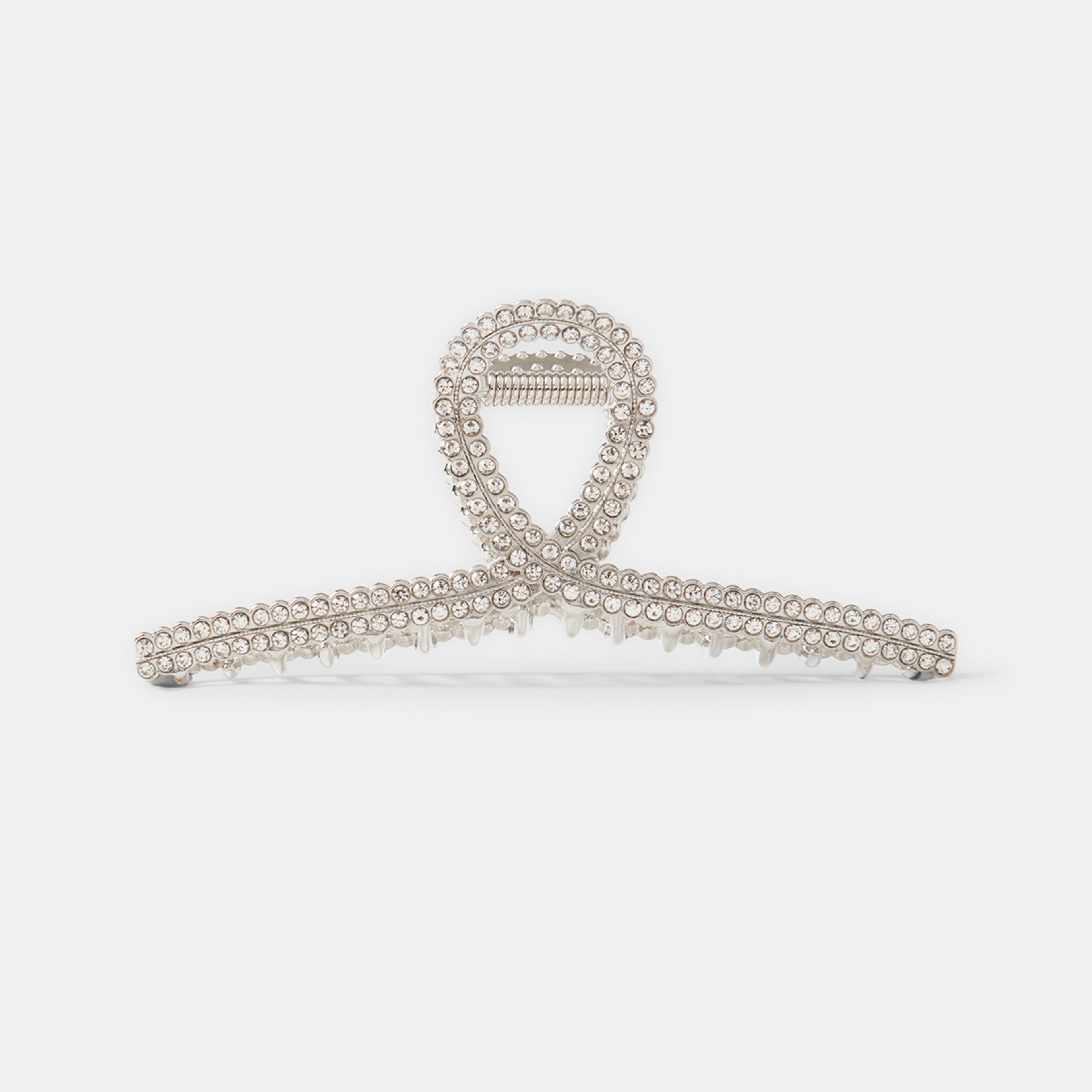2 Diamante Metal Loop Claw Hair Clip - Silver Tone, 2 of 4