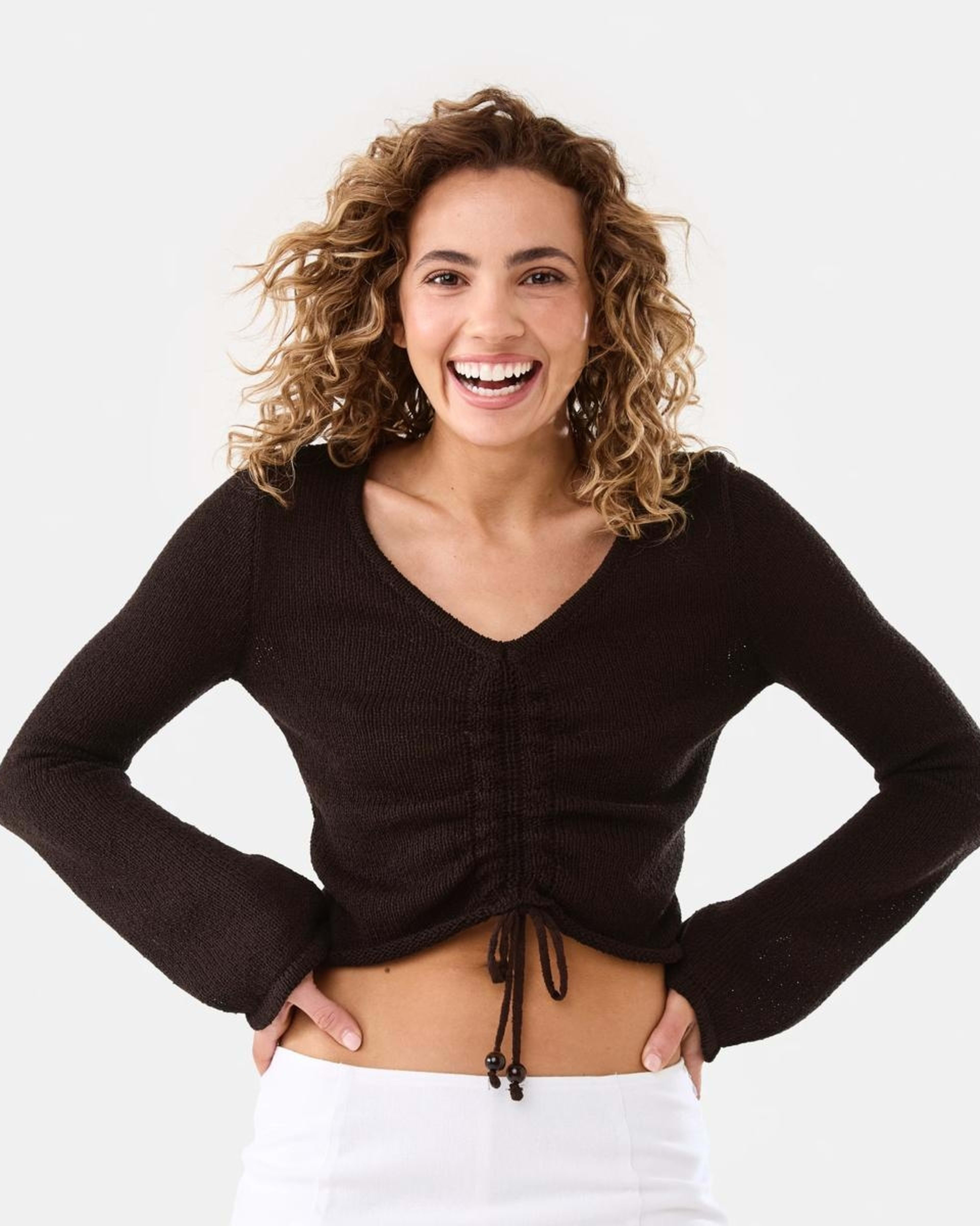 1 Ruched Long Sleeve Jumper MELTED CHOCOLATE, 1 of 8