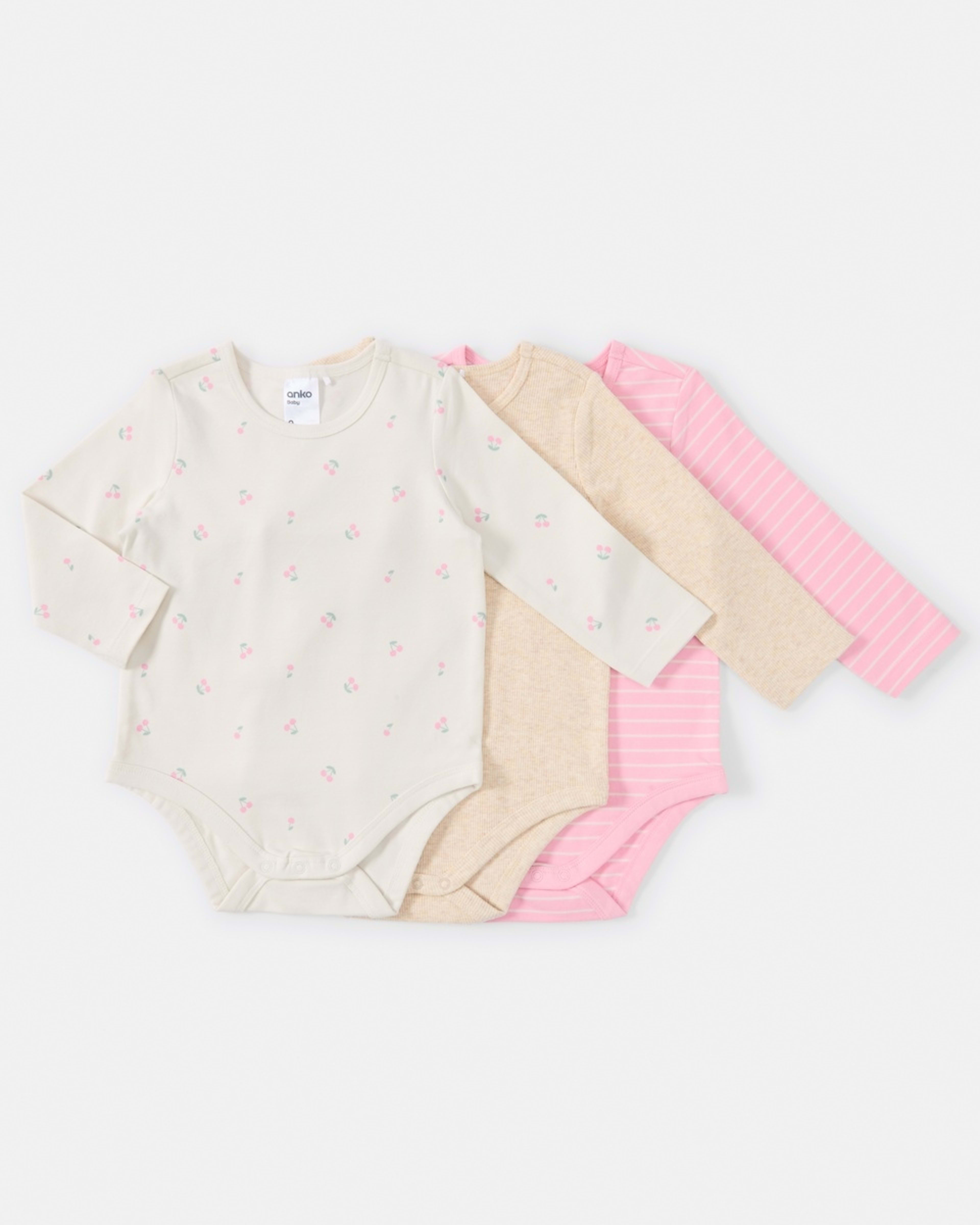 1 3 Pack Bodysuits Pnk Cherry, 1 of 8
