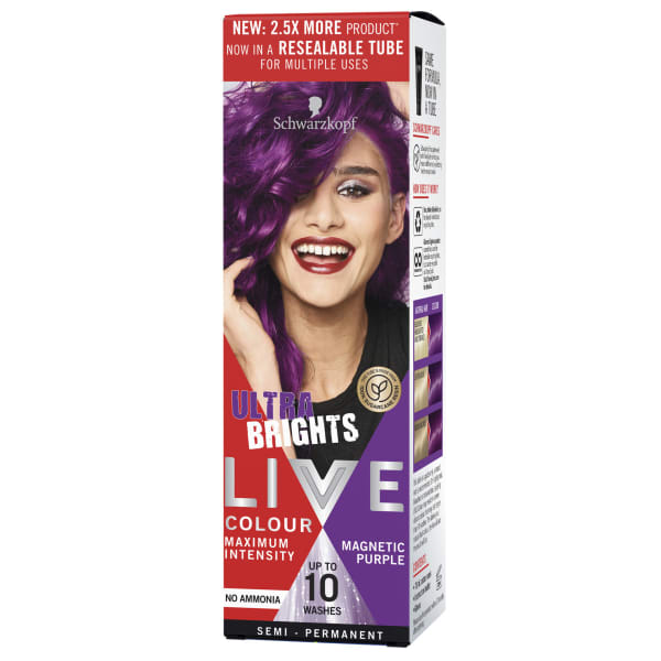 Schwarzkopf Live Colour Ultra Brights Hair Colour 75ml - Magnetic Purple - Kmart Schwarzkopf Live Colour Ultra Brights Hair Colour 75ml - Magnetic Purple - Kmart