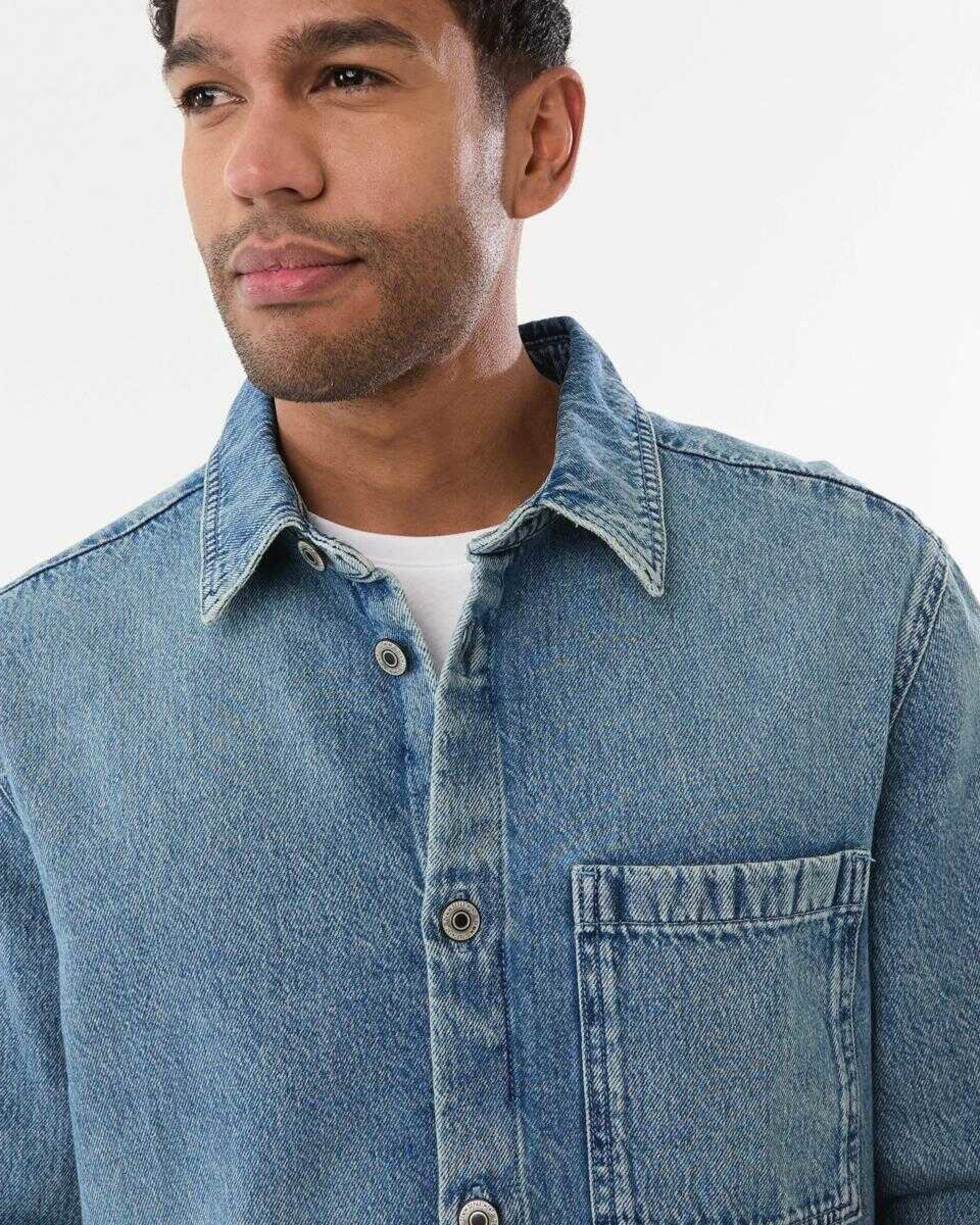 5 Long Sleeve Denim Overshirt MID DENIM WASH, 5 of 6