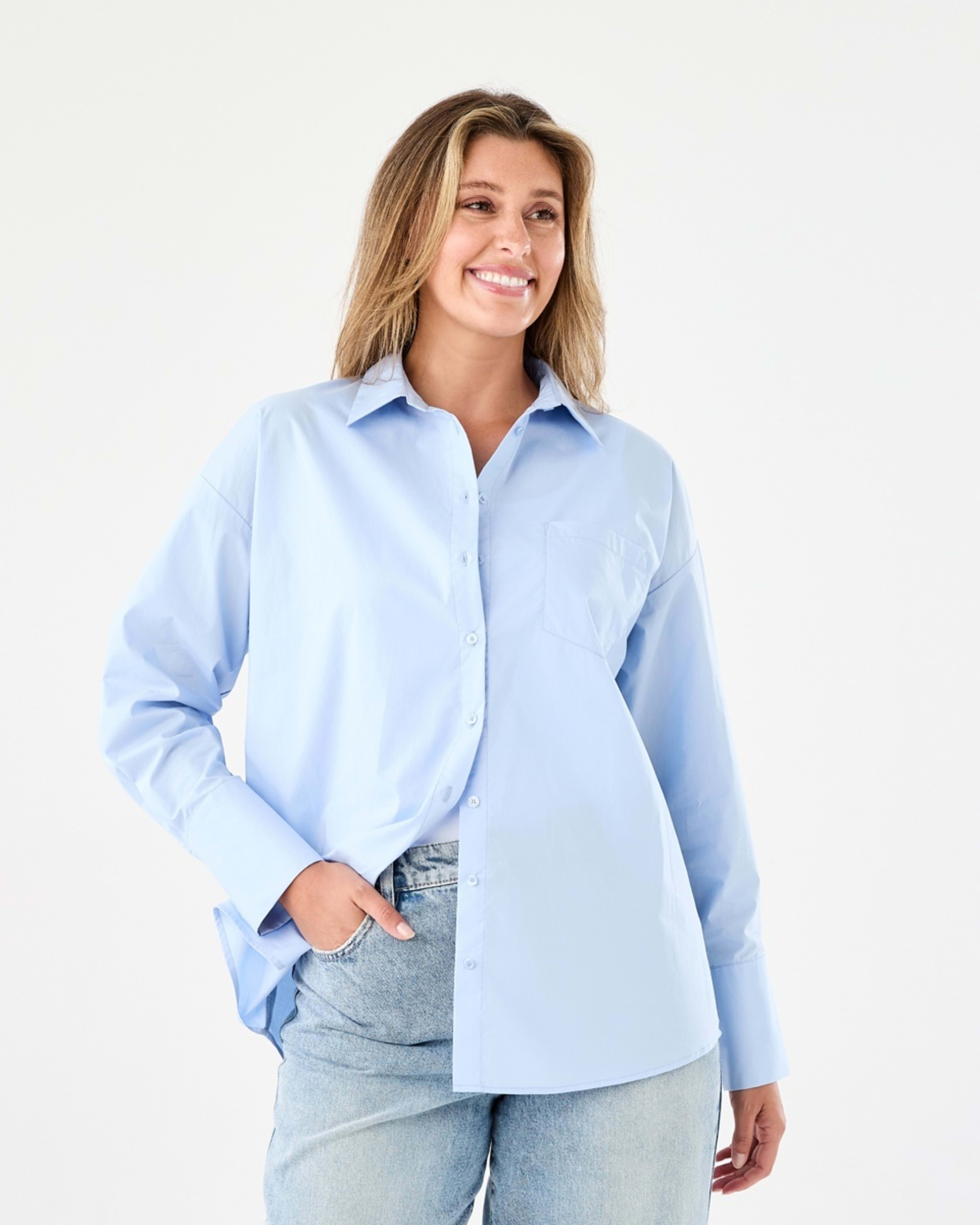 2 Long Sleeve Oversized Cotton Shirt Bruni Blue, 2 of 7