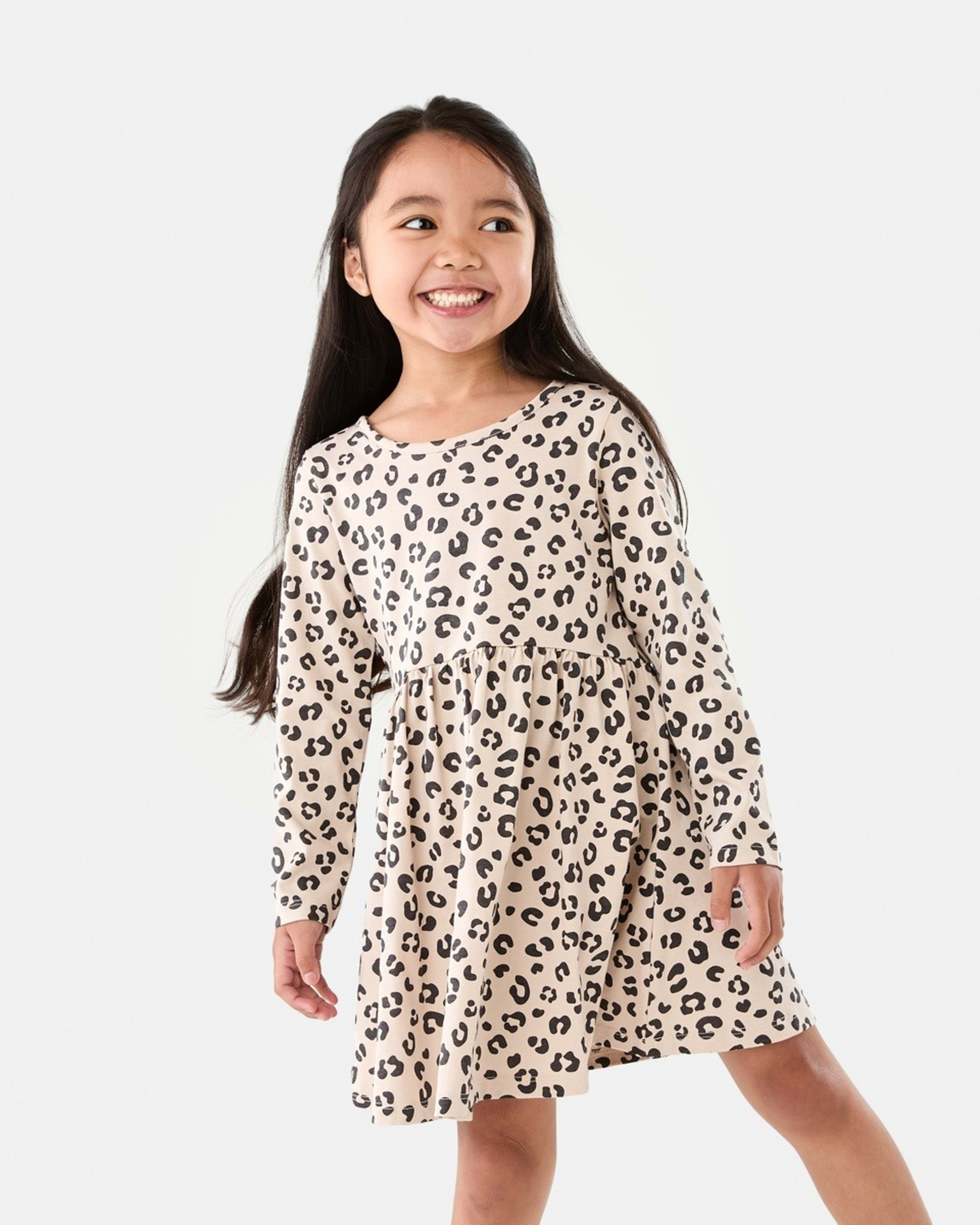 1 Long Sleeve Jersey Dress Leopard