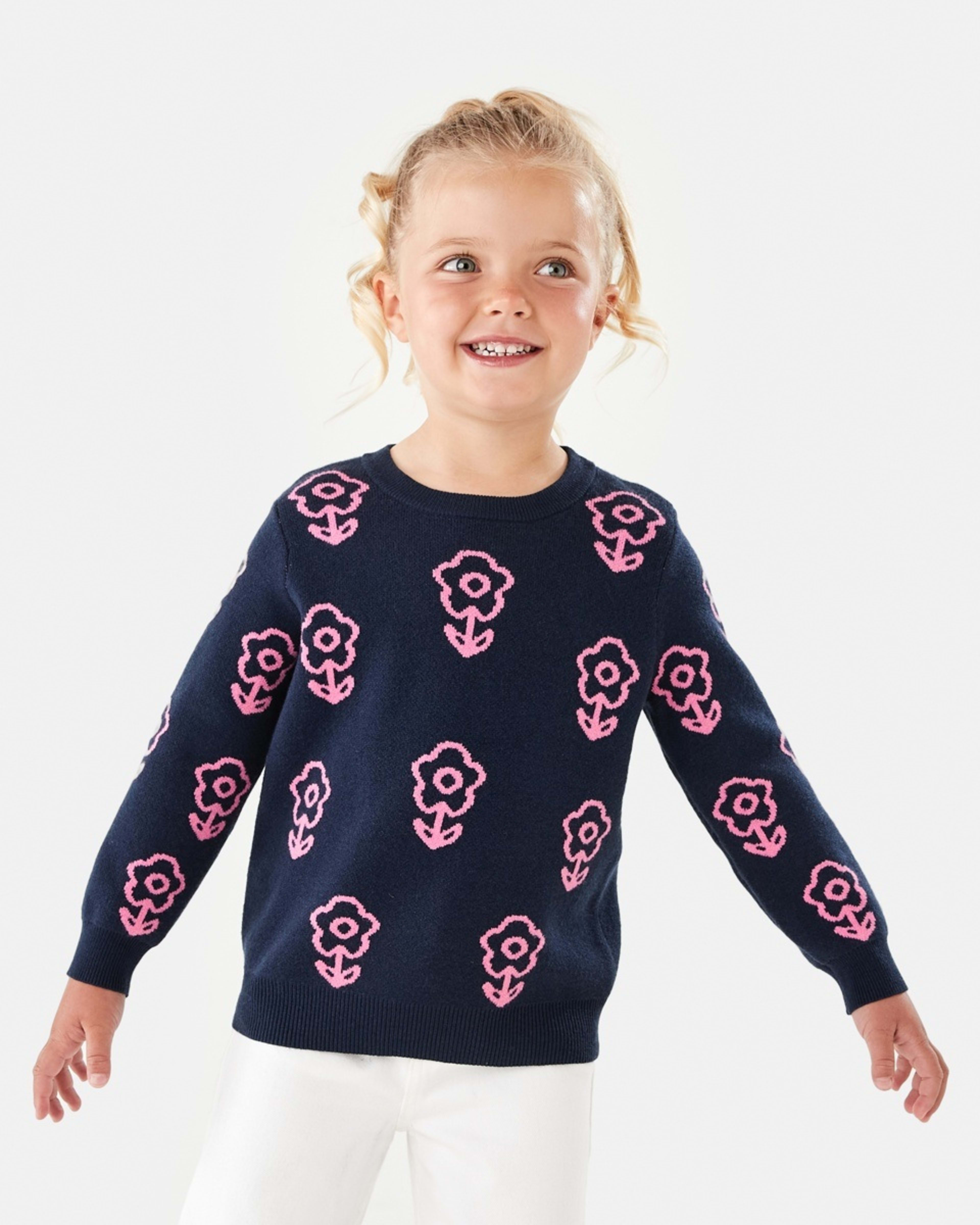 1 Jacquard Knit Jumper Nvy Flower, 1 of 9