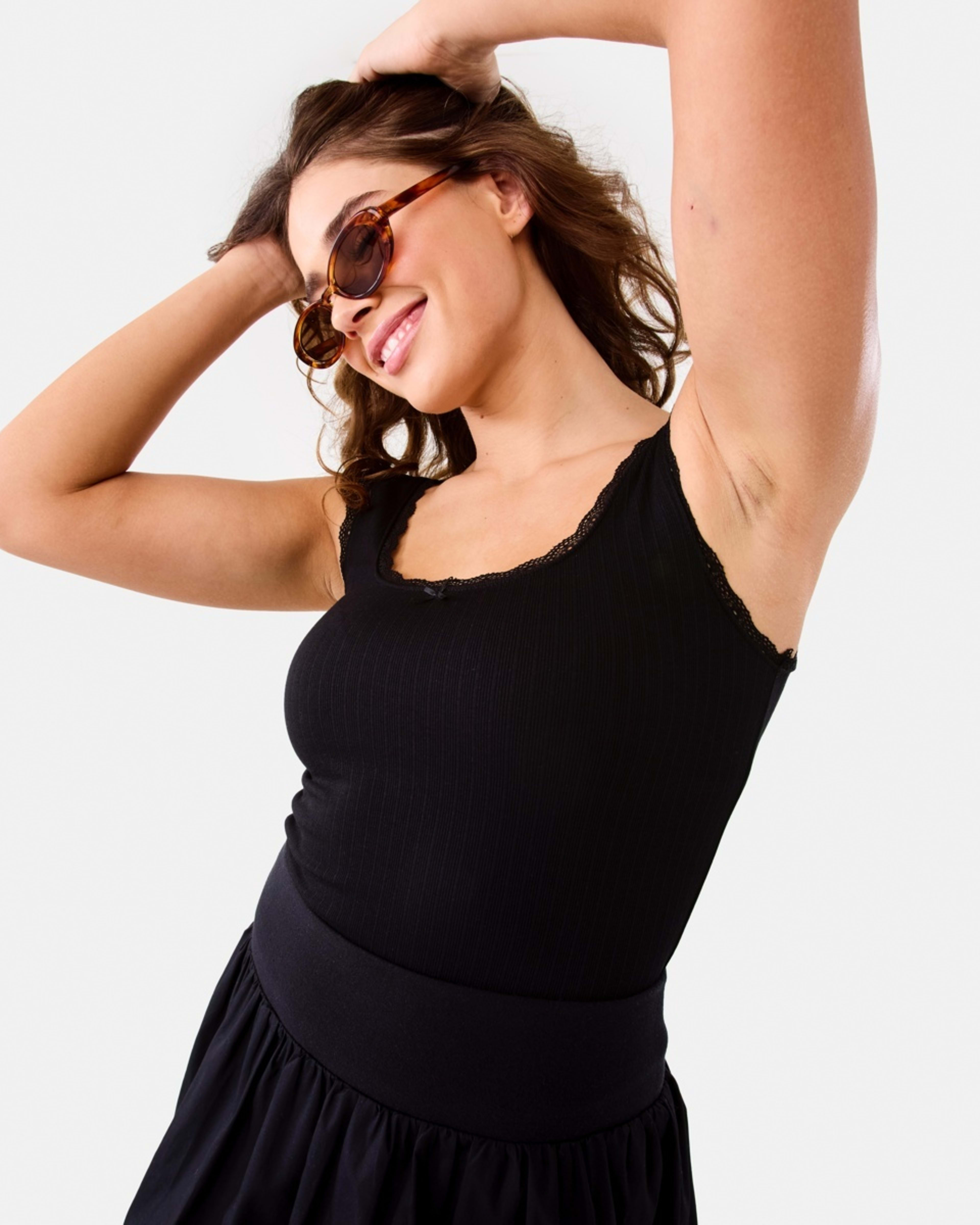 7 Sleeveless Rib Lace Trim Top Black, 7 of 10