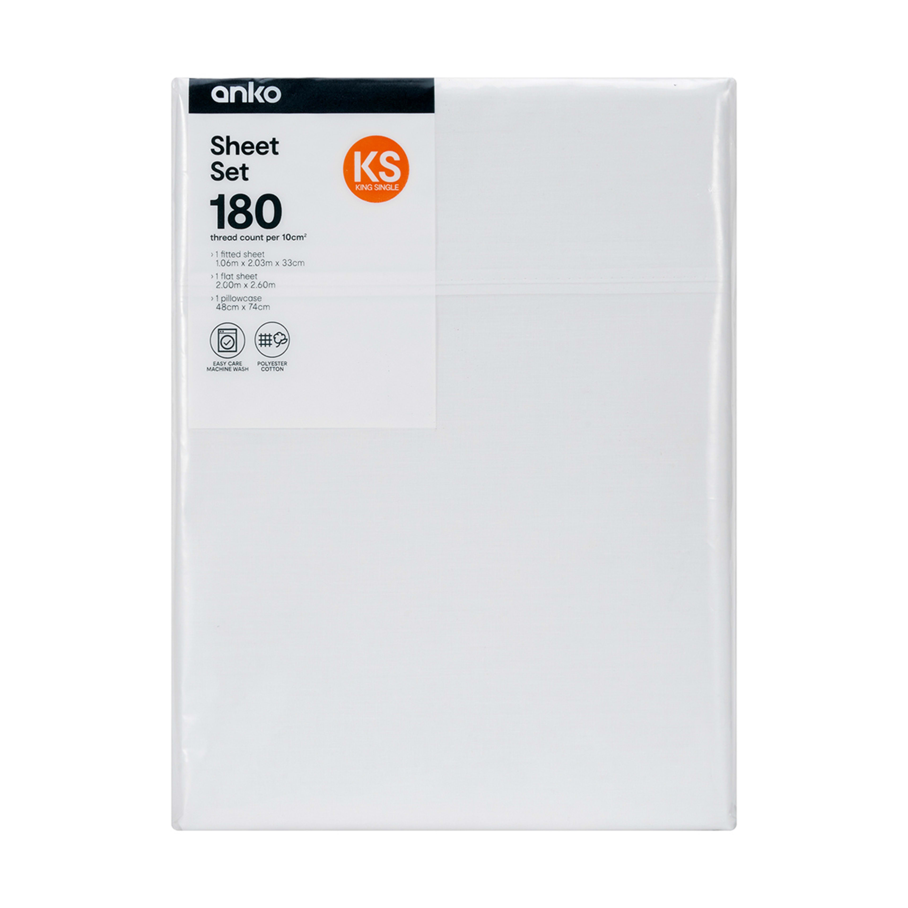 7 180 Thread Count Sheet Set - King Single Bed, White, 7 of 7