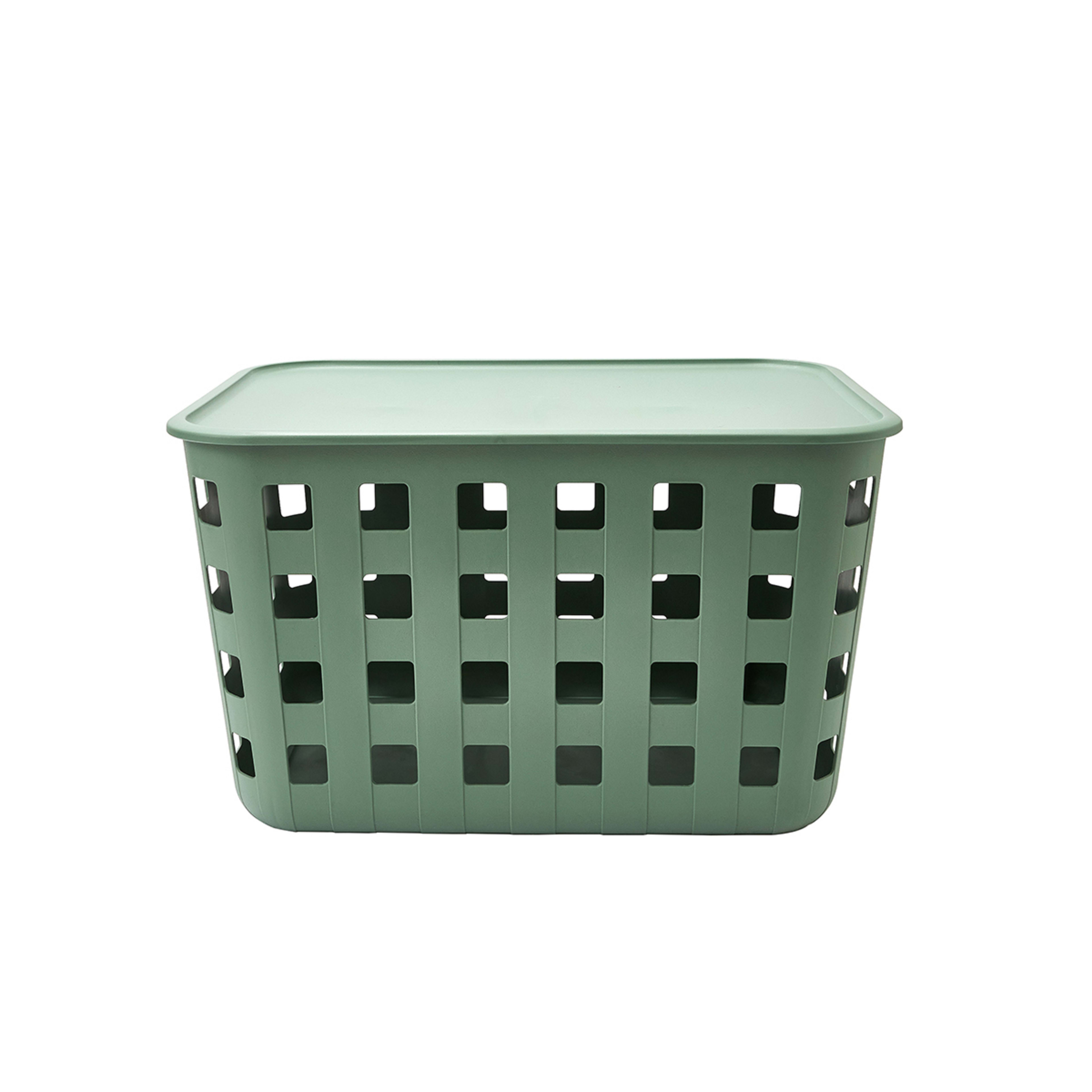 4 45L Rectangle Trellis Basket with Lid - Green, 4 of 8