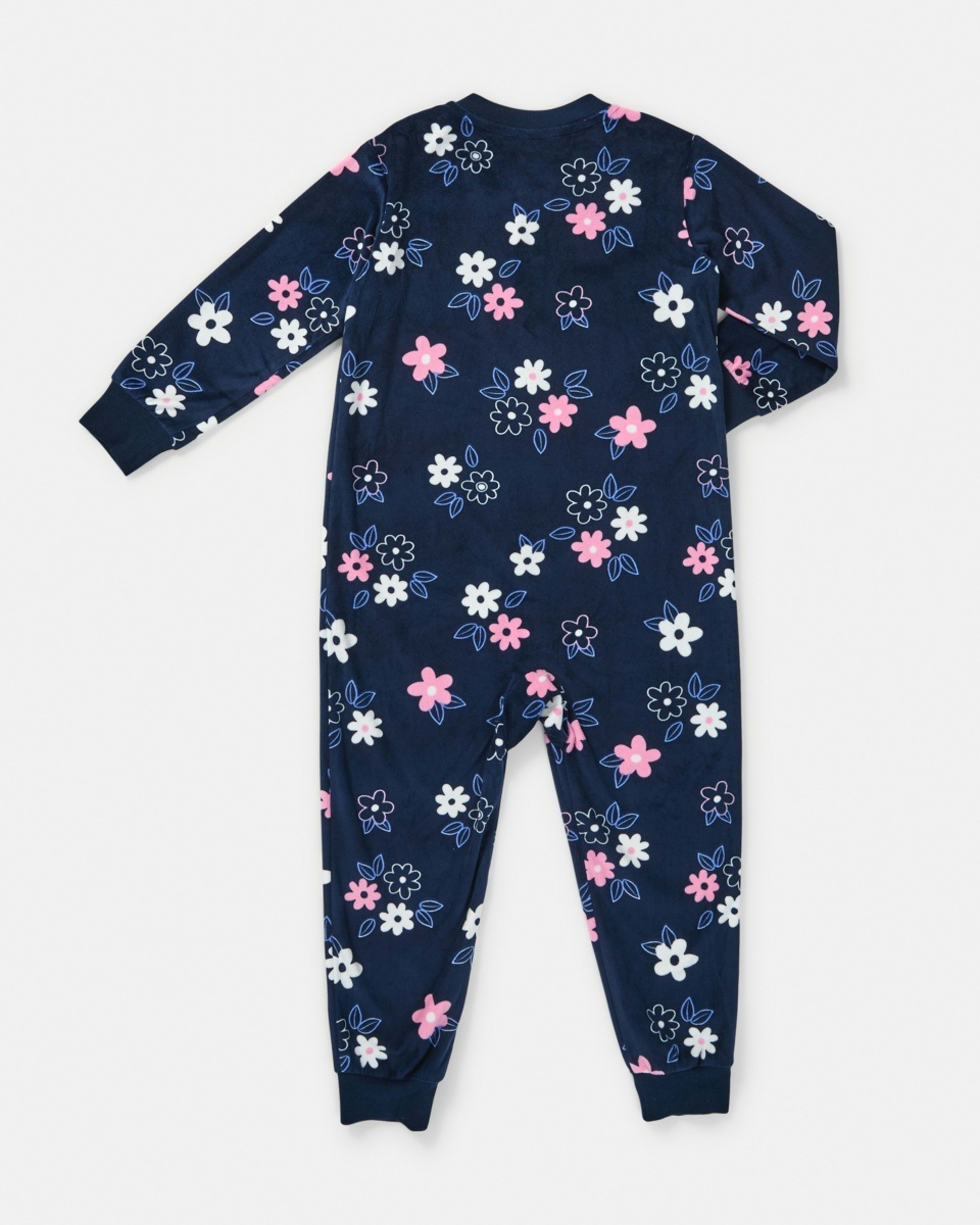 7 Fleece All-In-One Sleepsuit Nvy Flwr, 7 of 9