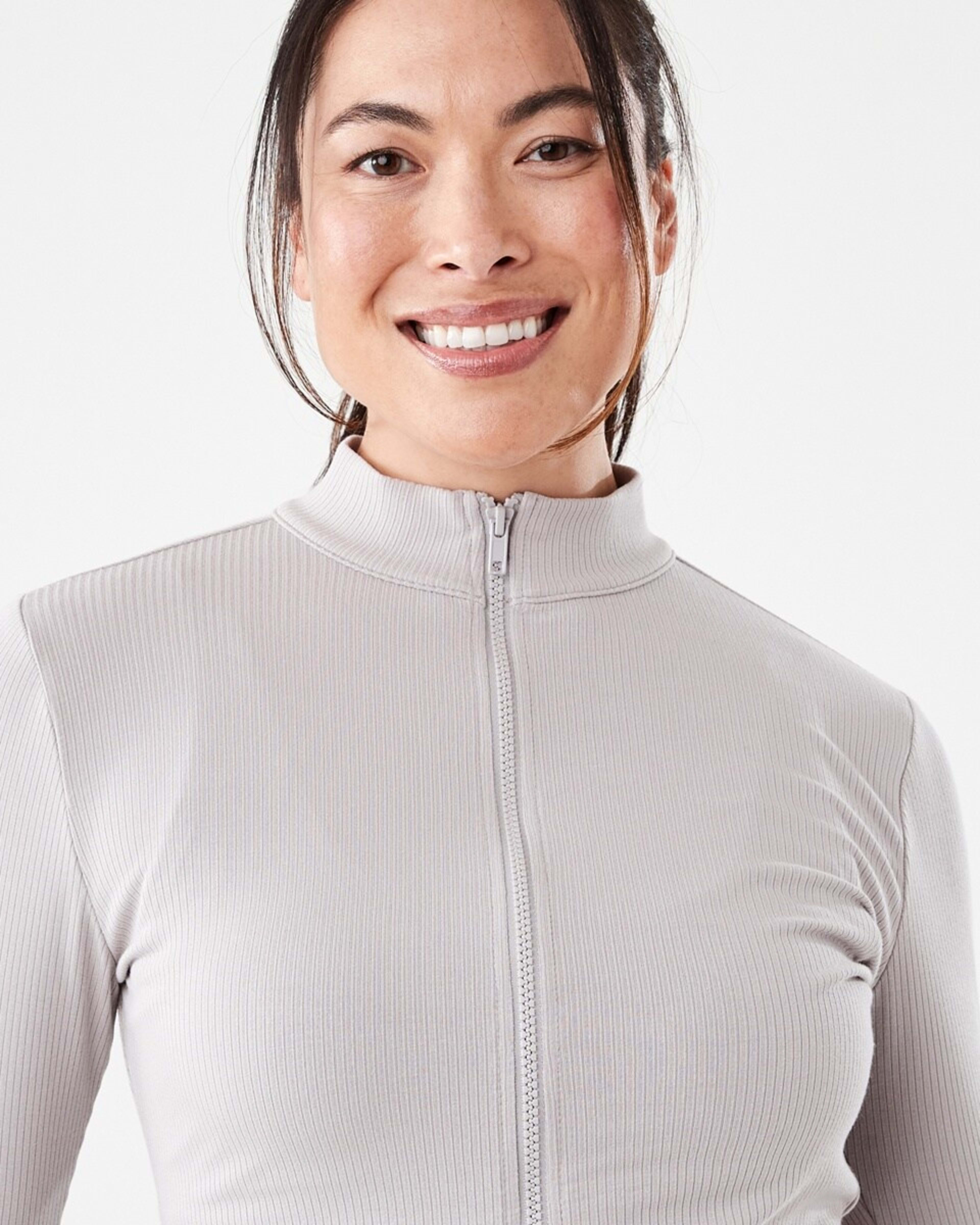 5 Active Womens Ribbed Zip Through Long Sleeve Top Porp Gry, 5 of 7