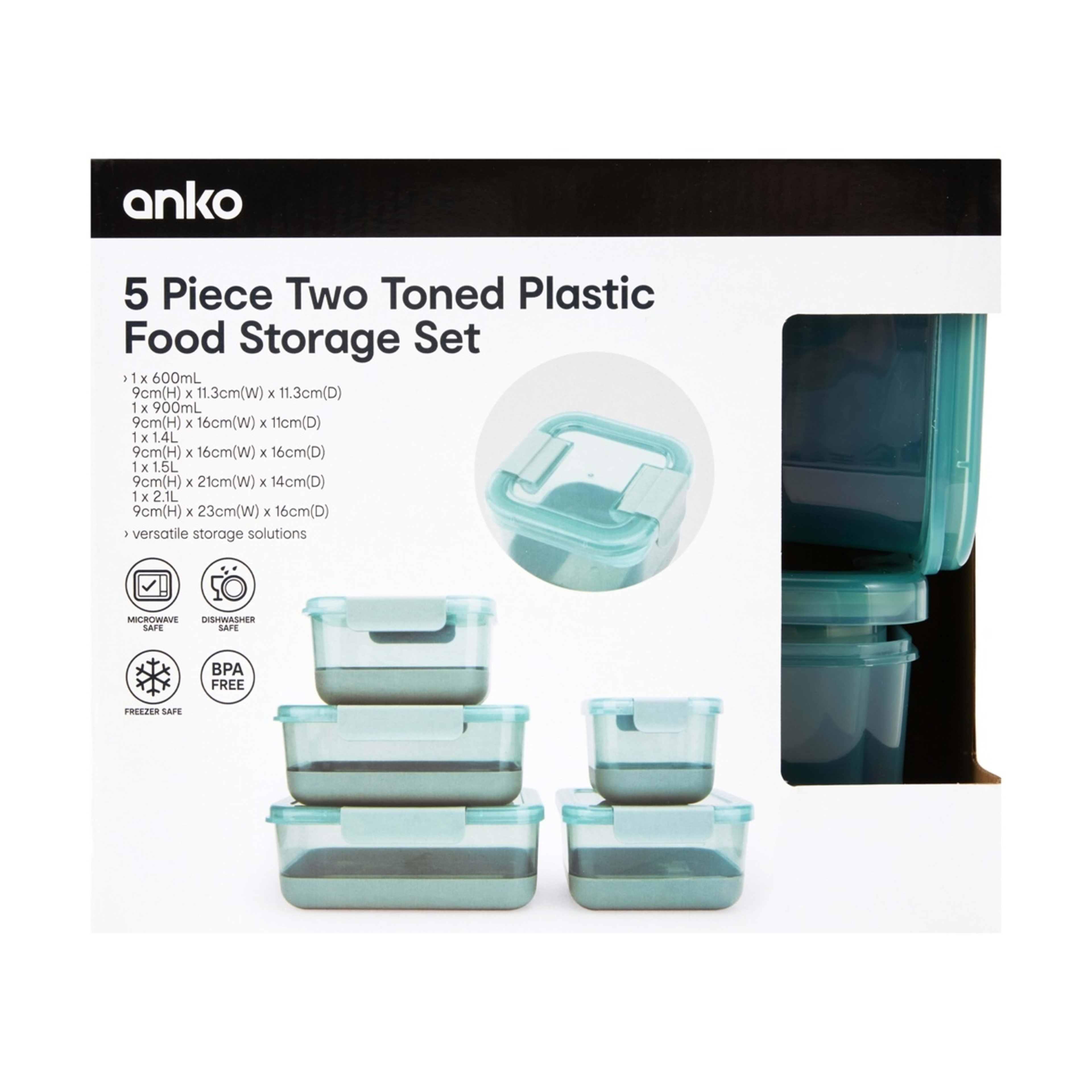 10 5 Piece Two Toned Plastic Food Storage Set, 10 of 10