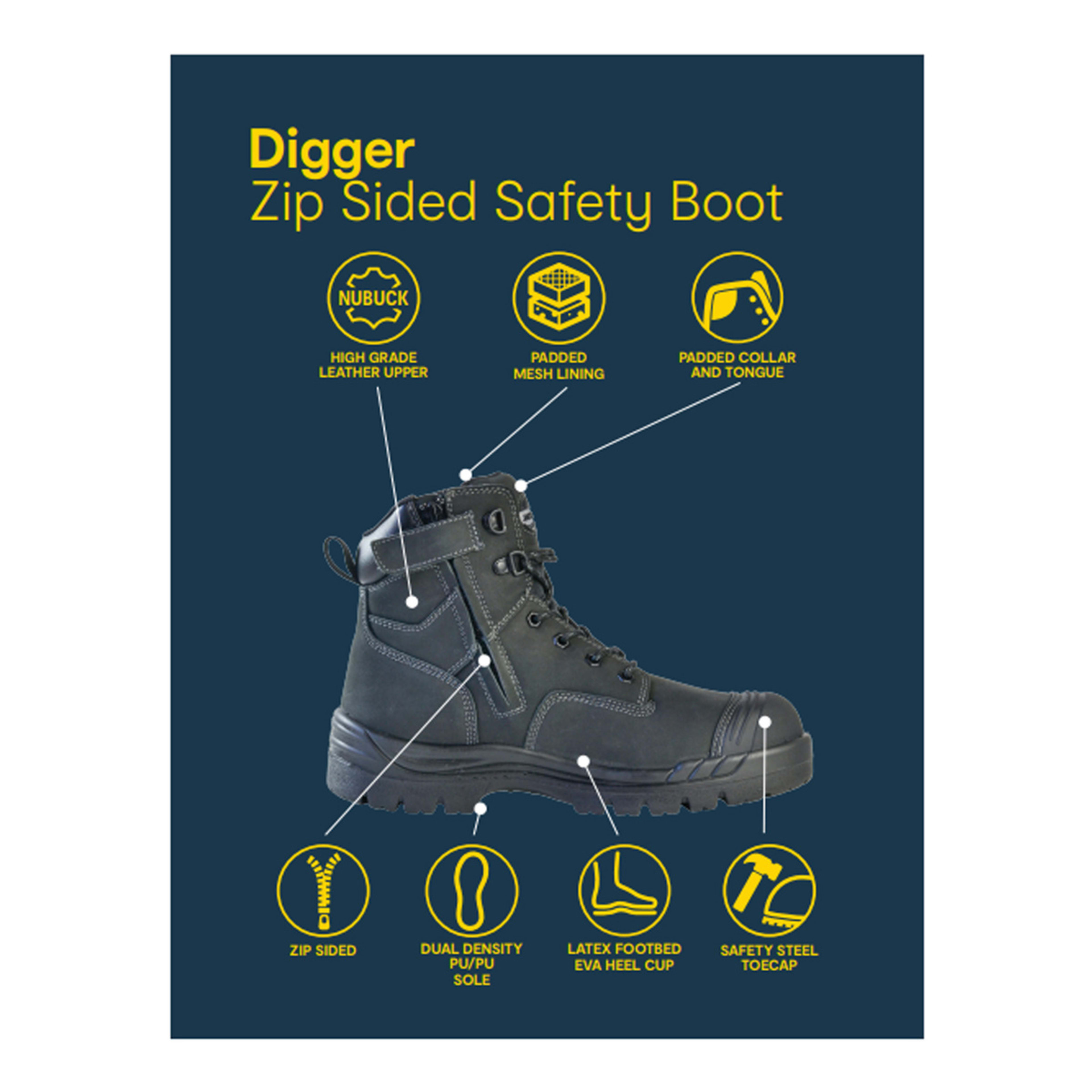 6 Digger Zip Sided Safety Boots Black, 6 of 6