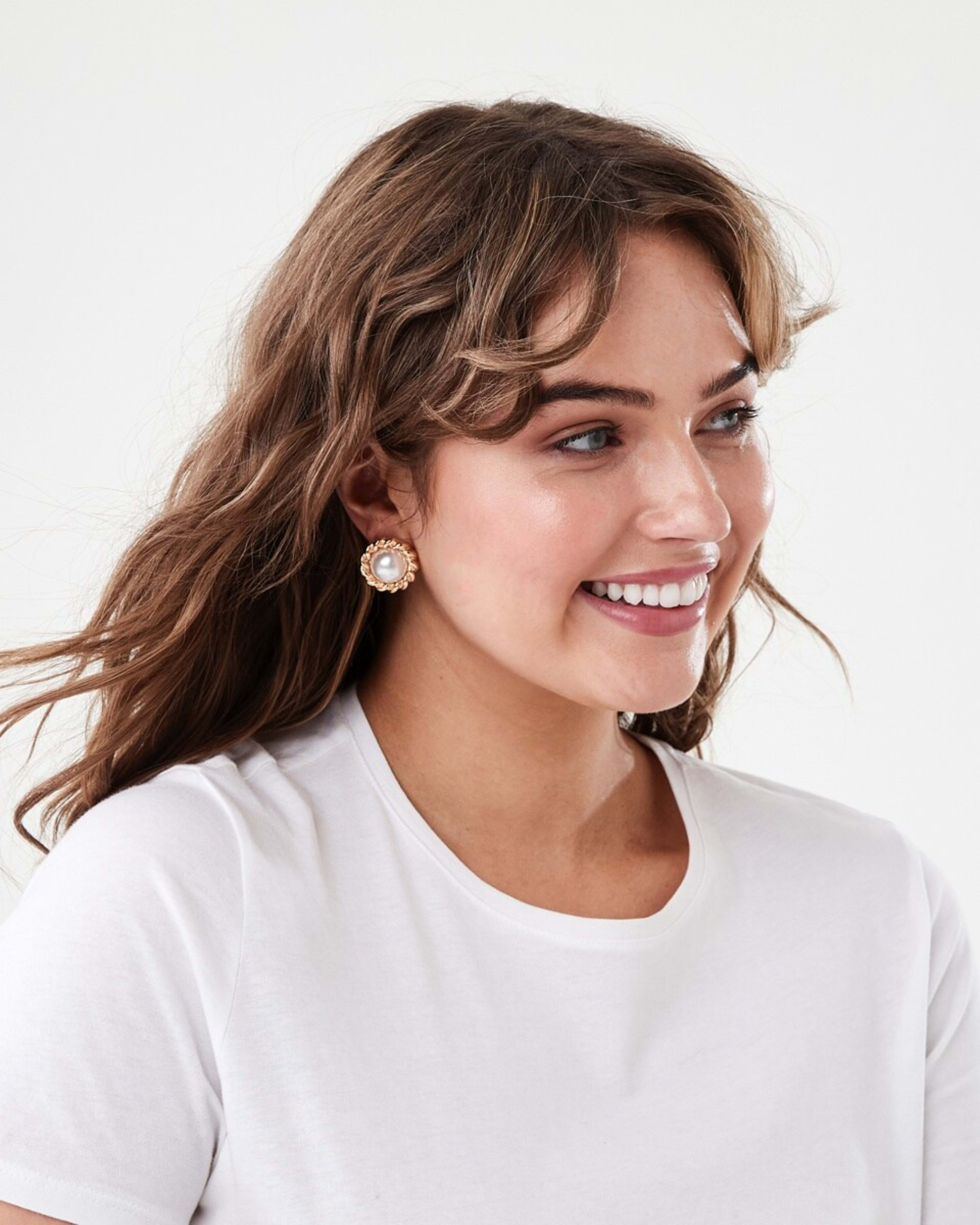 3 Faux Pearl Twist Stud Earrings - Gold Tone Gold, 3 of 4