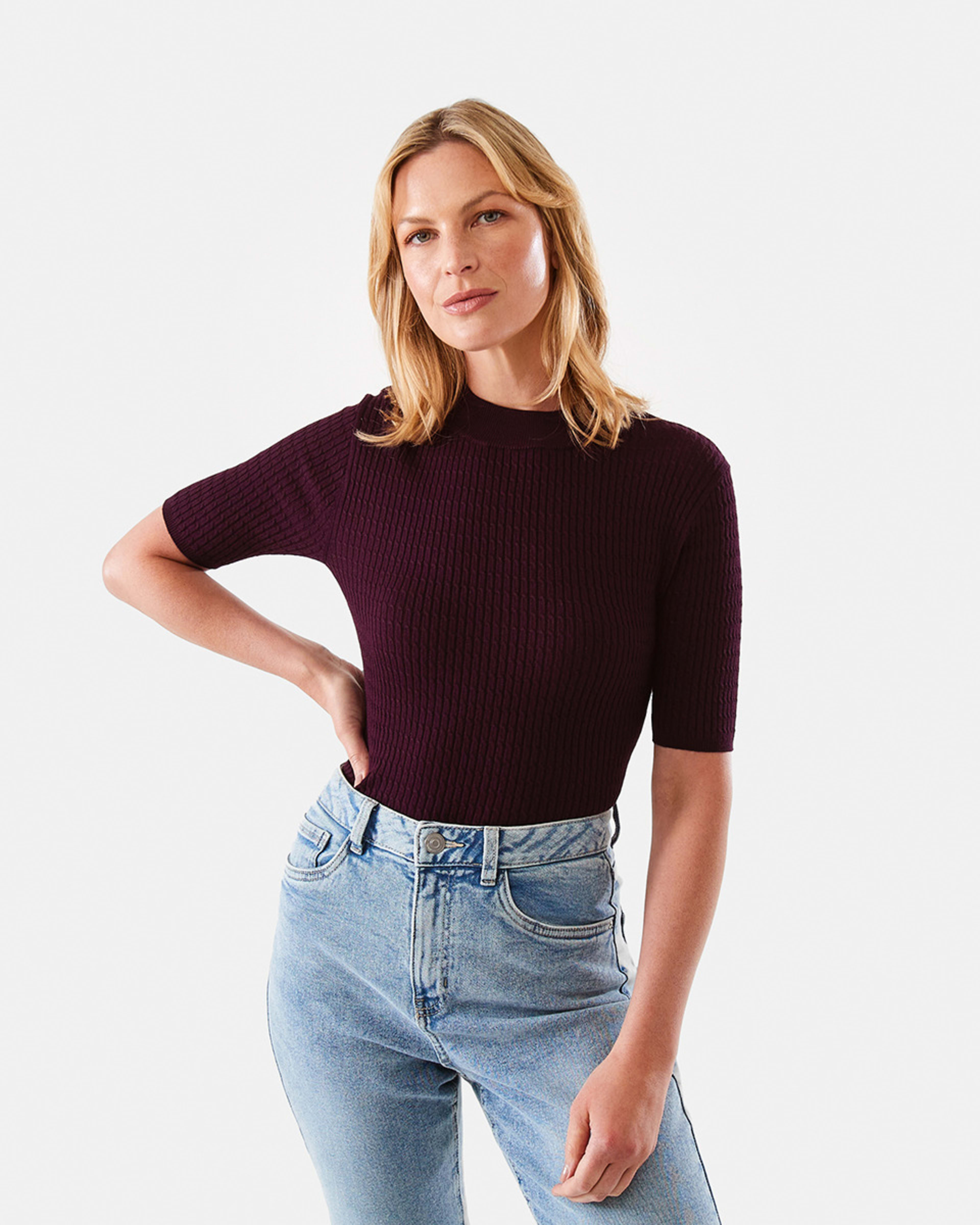 Elbow Sleeve True Knit Textured Top - Kmart