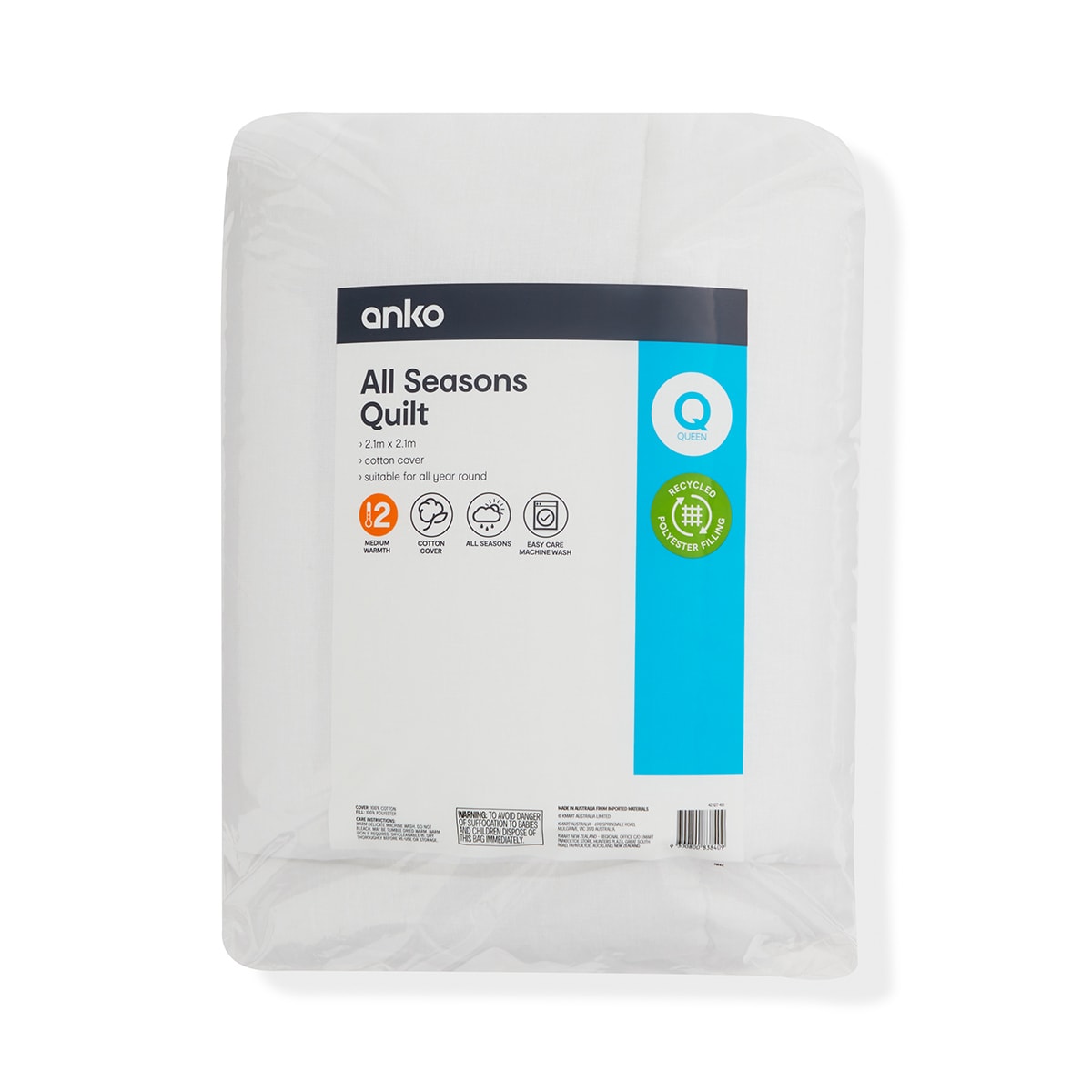 Medium Warmth All Seasons Quilt Queen Bed, White Kmart NZ