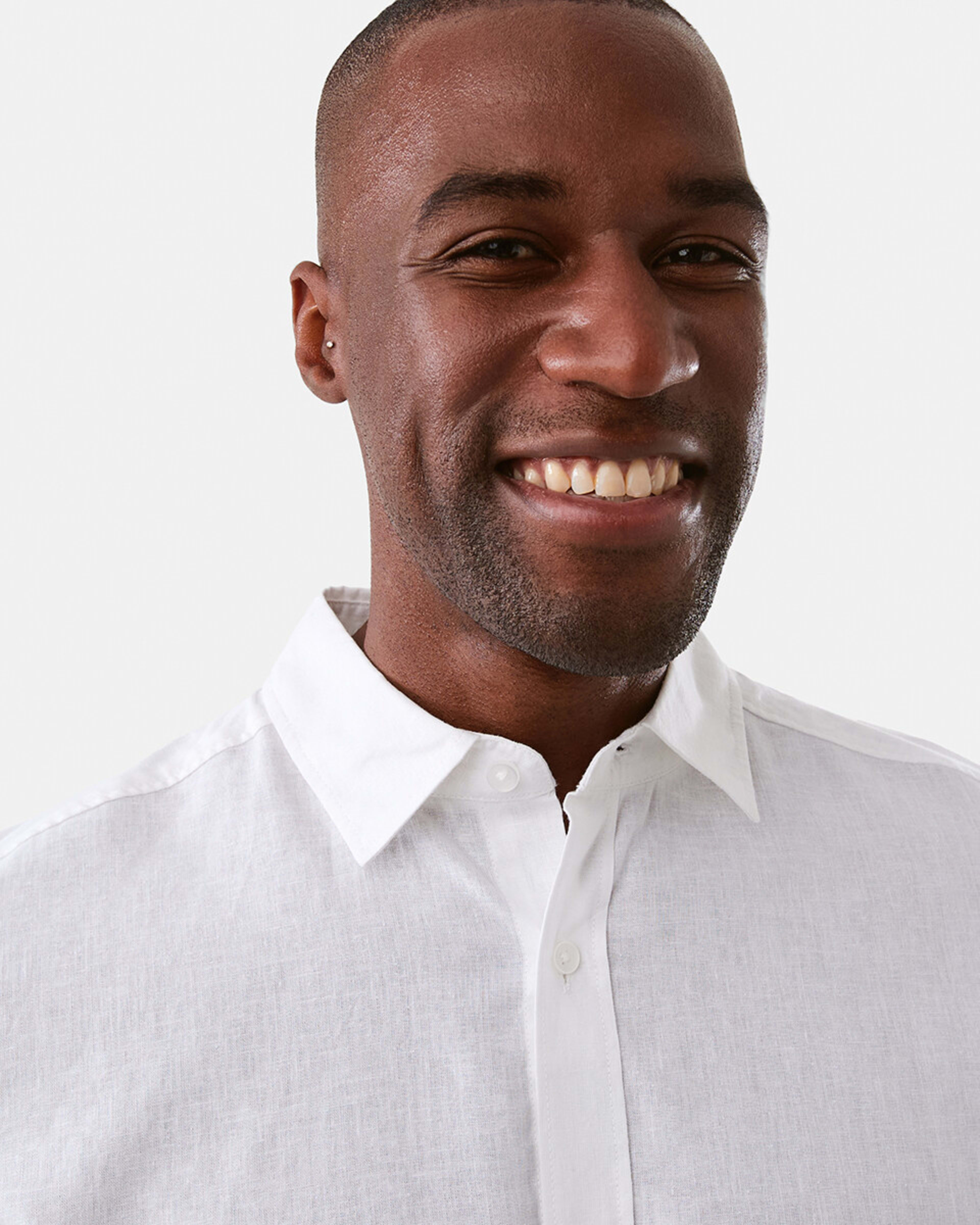 4 Long Sleeve Solid Linen Blend Shirt White, 4 of 8